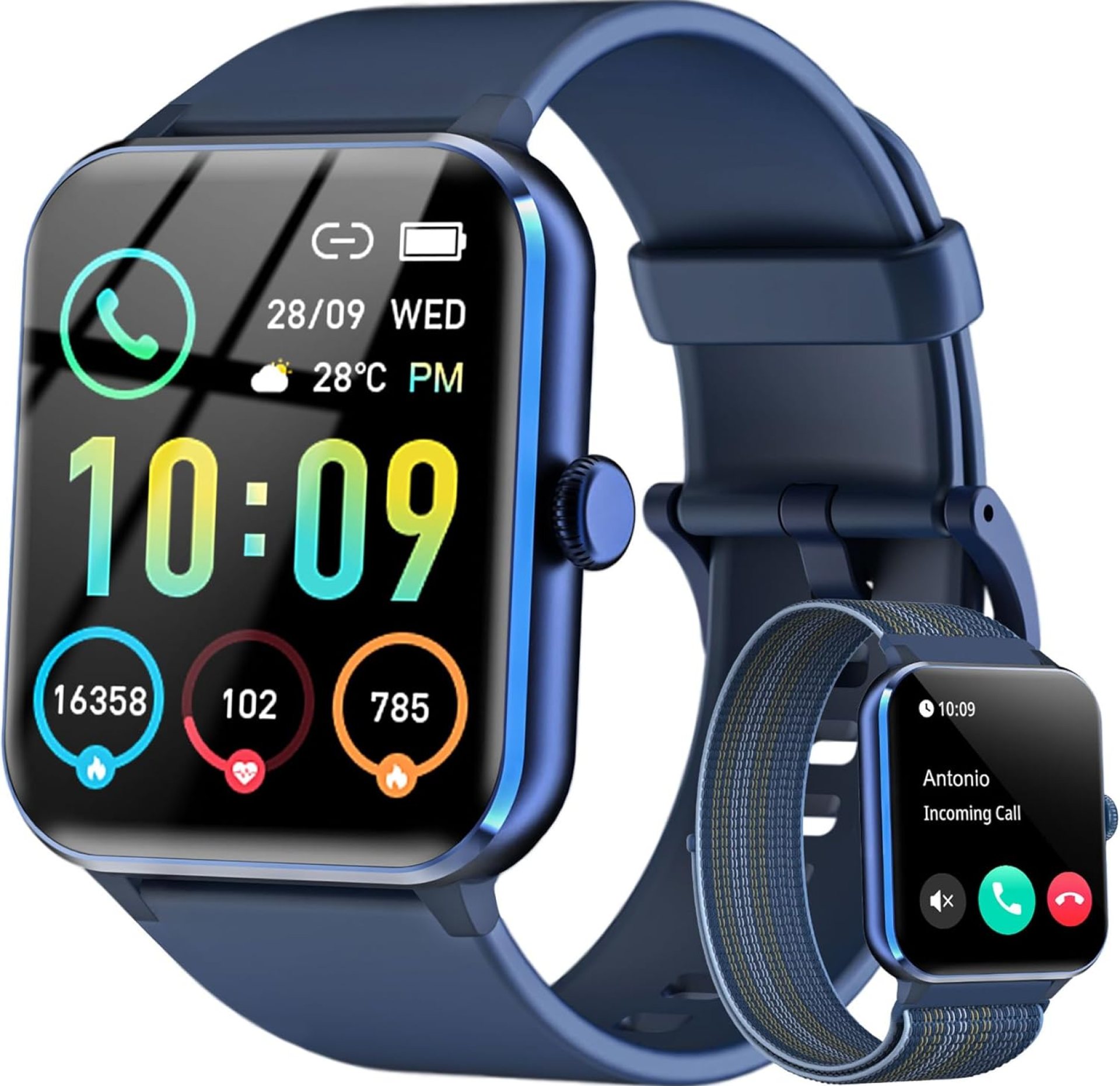 Smart Watch(Answer/Make Call), 1.85″ Smartwatch for Men Women, 100+ Sport Modes, Pedometer, IP68 Waterproof Fitness Tracker, Heart Rate/Sleep Monitor, Smart Watches for Android & iOS (2 Straps) Smart Watch(Answer/Make Call), 1.85″ Smartwatch for Men Women, 100+ Sport Modes, Pedometer, IP68 Waterproof Fitness Tracker, Heart Rate/Sleep Monitor, Smart Watches for Android & iOS (2 Straps)