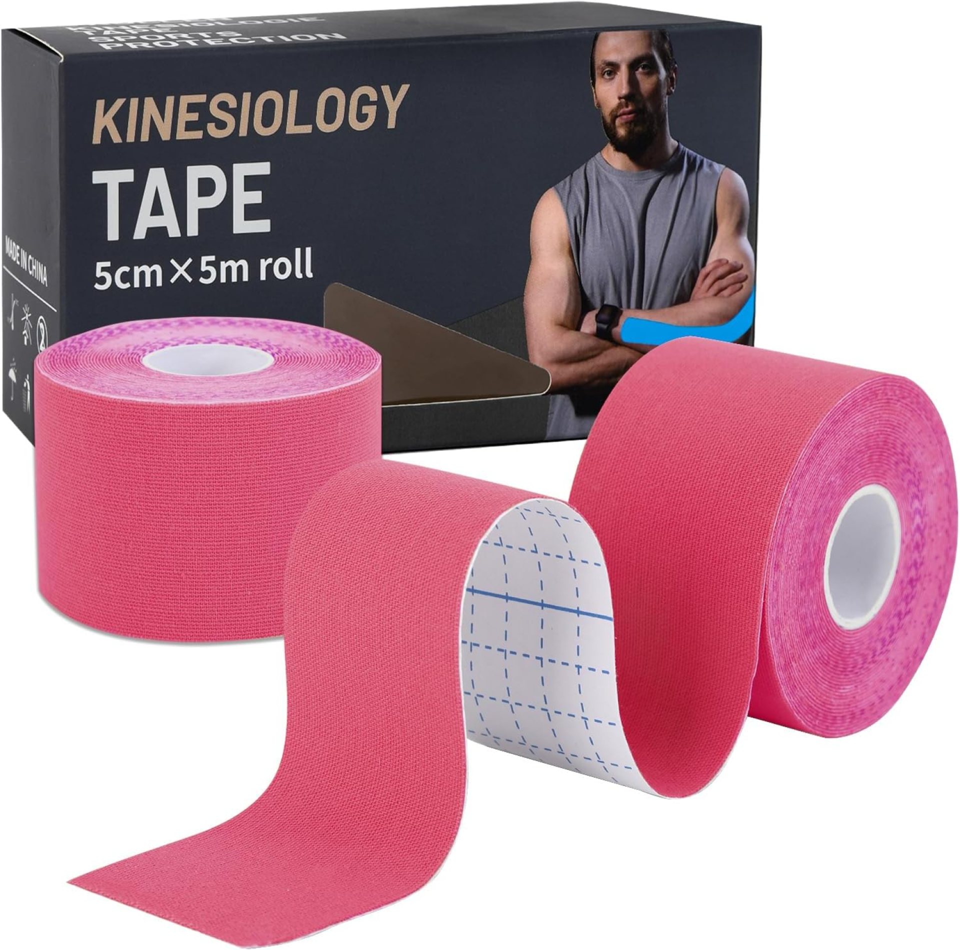 Kinesiology Tape (2 Rolls) – Waterproof, Breathable, Hypoallergenic – Ideal for Muscle Support and Injury Recovery, 2 Inches x 16 Feet, Pink Kinesiology Tape (2 Rolls) – Waterproof, Breathable, Hypoallergenic – Ideal for Muscle Support and Injury Recovery, 2 Inches x 16 Feet, Pink