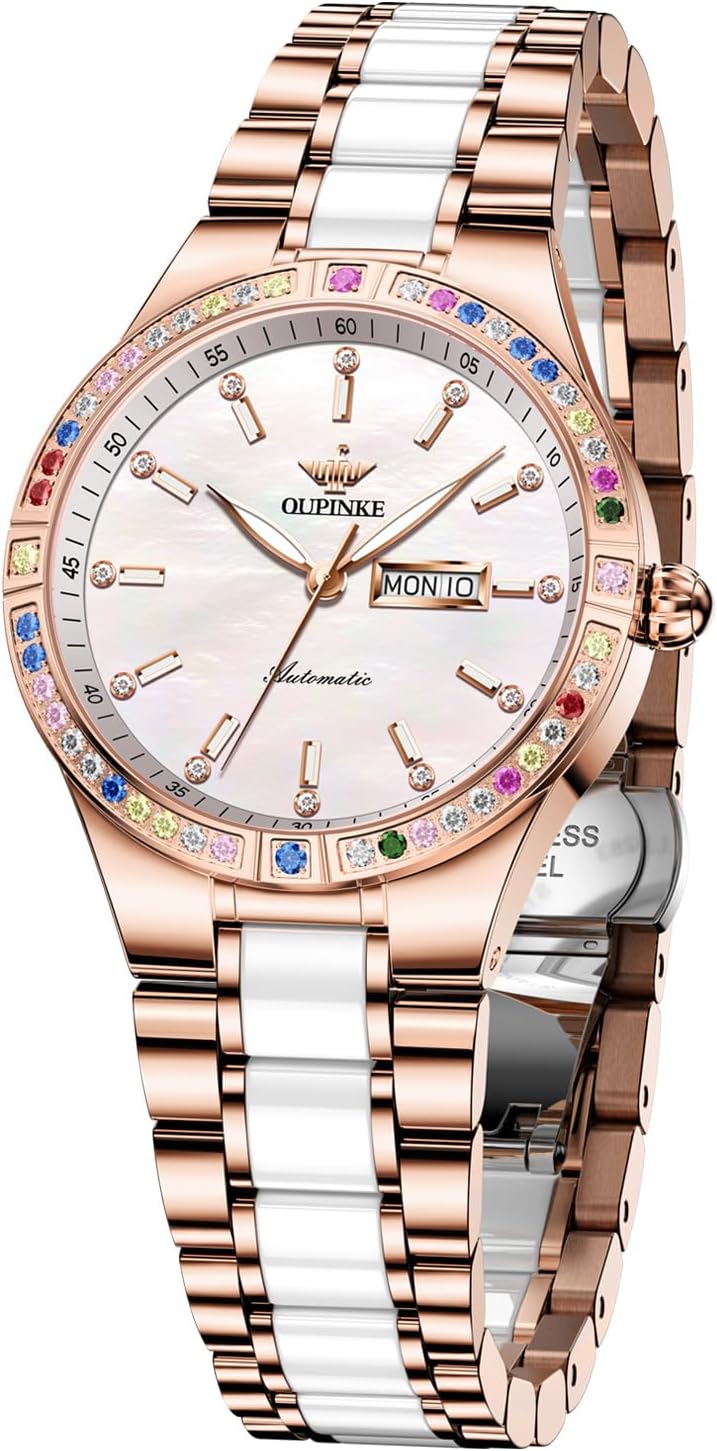 OUPINKE Automatic Watches for Women Diamond Luxury Dress Self Winding Stainless Steel Sapphire Crystal Ceramic Ladies Wrist Watches OUPINKE Automatic Watches for Women Diamond Luxury Dress Self Winding Stainless Steel Sapphire Crystal Ceramic Ladies Wrist Watches