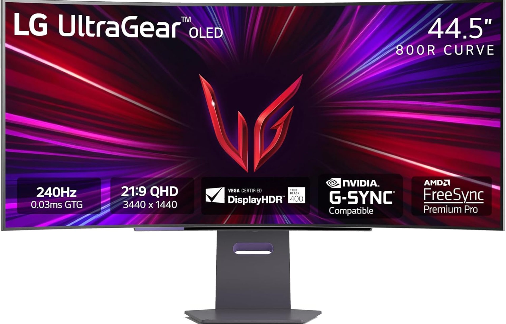 LG 45GS95QE Ultragear OLED Curved Gaming Monitor 45-Inch WQHD 800R 240Hz 0.03ms DisplayHDR True Black 400 AMD FreeSync Premium Pro NVIDIA G-Sync HDMI 2.1 DisplayPort Tilt/Height/Swivel Stand – Black LG 45GS95QE Ultragear OLED Curved Gaming Monitor 45-Inch WQHD 800R 240Hz 0.03ms DisplayHDR True Black 400 AMD FreeSync Premium Pro NVIDIA G-Sync HDMI 2.1 DisplayPort Tilt/Height/Swivel Stand – Black