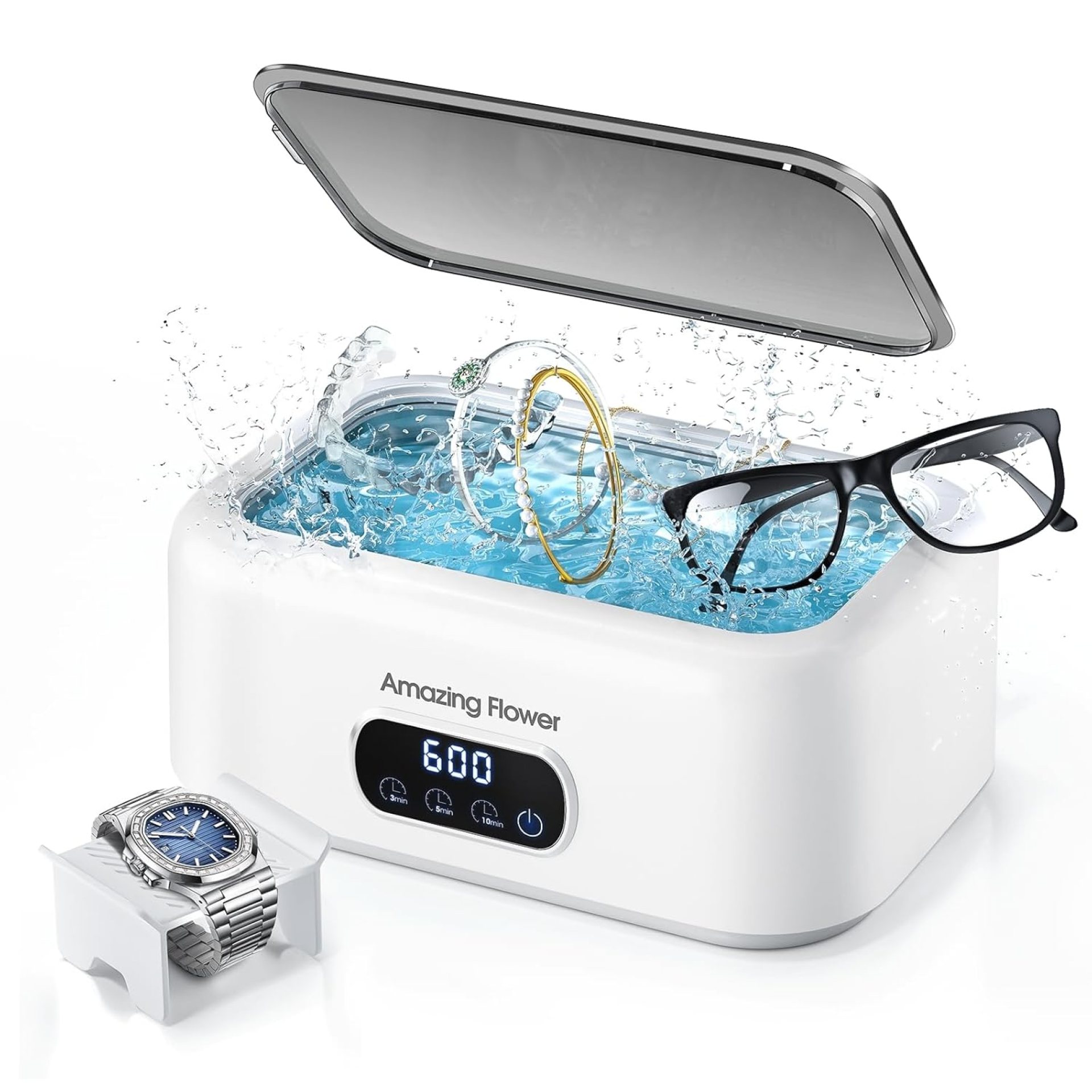 Ultrasonic Jewelry Cleaner, 48kHz Professional Ultrasonic Cleaner Machine with 24oz Large Capacity Tank & 3 Timer Setting, Sonic Machine for Eyeglasses, Rings, Earring, Dentures, Retainers Ultrasonic Jewelry Cleaner, 48kHz Professional Ultrasonic Cleaner Machine with 24oz Large Capacity Tank & 3 Timer Setting, Sonic Machine for Eyeglasses, Rings, Earring, Dentures, Retainers