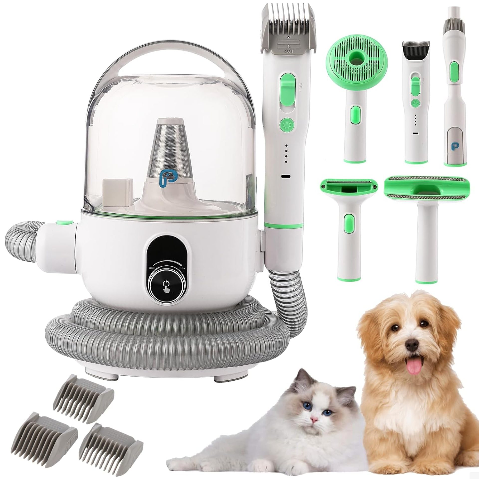 PioneerWorks Dog Grooming Vacuum Blow Dryer and Clippers, Pet Grooming Kit with 2L Large Capacity Dust Box, 5 Pieces Grooming Tools for Dogs and Cats,Green PioneerWorks Dog Grooming Vacuum Blow Dryer and Clippers, Pet Grooming Kit with 2L Large Capacity Dust Box, 5 Pieces Grooming Tools for Dogs and Cats,Green