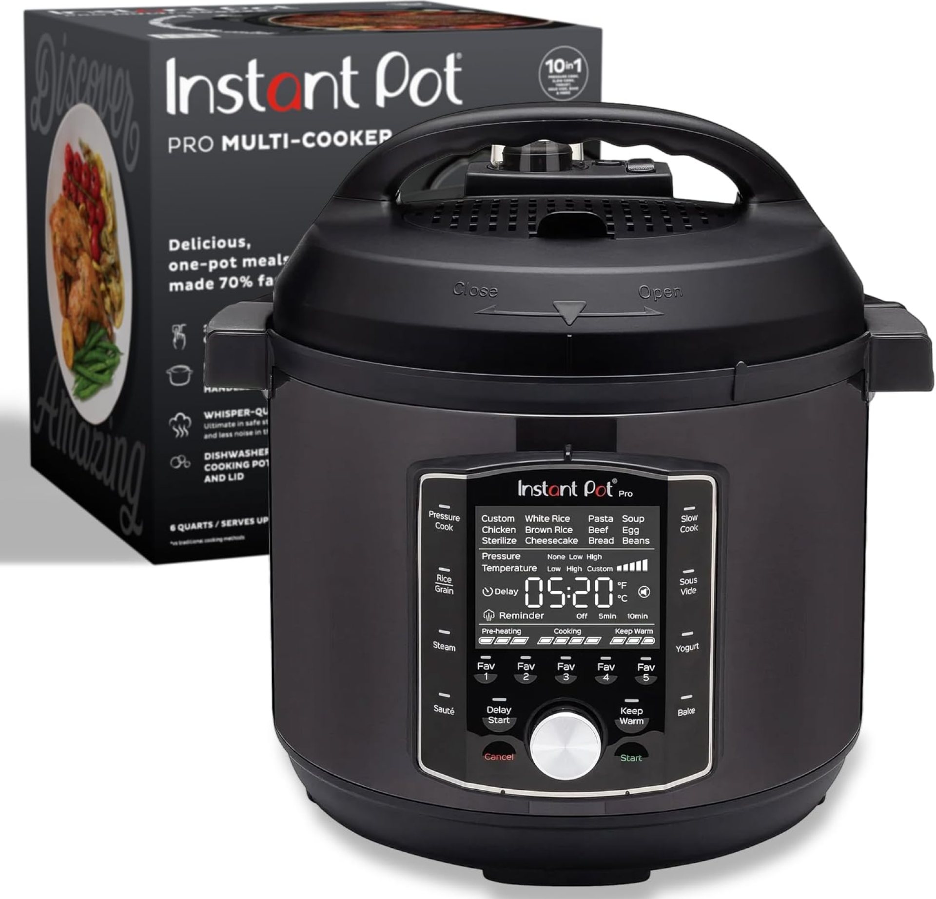 Instant Pot Pro 10-in-1 Pressure Cooker, Slow Cooker, Rice/Grain Cooker, Steamer, Sauté, Sous Vide, Yogurt Maker, Sterilizer, and Warmer, Includes App With Over 800 Recipes, Black, 6 Quart Instant Pot Pro 10-in-1 Pressure Cooker, Slow Cooker, Rice/Grain Cooker, Steamer, Sauté, Sous Vide, Yogurt Maker, Sterilizer, and Warmer, Includes App With Over 800 Recipes, Black, 6 Quart
