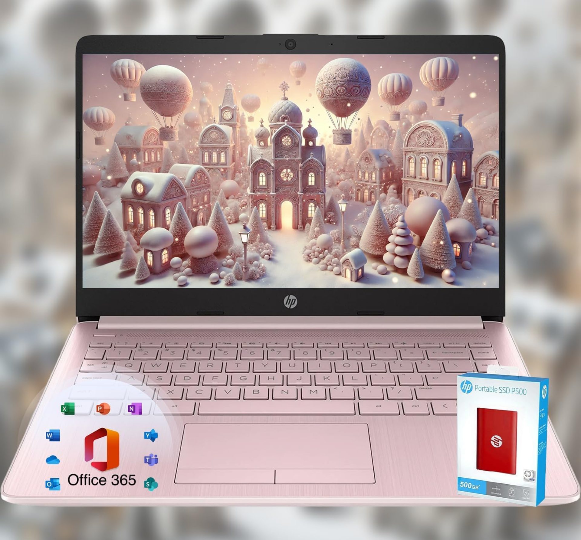 HP 14 Laptop • Back to School Limited Edition with Microsoft 365 • 4-Core Intel CPU • 32GB RAM •1600GB Storage (64GB OnBoard + 512GB P500 Portable SSD + 1TB OneDrive) • Pink • Win 11 HP 14 Laptop • Back to School Limited Edition with Microsoft 365 • 4-Core Intel CPU • 32GB RAM •1600GB Storage (64GB OnBoard + 512GB P500 Portable SSD + 1TB OneDrive) • Pink • Win 11