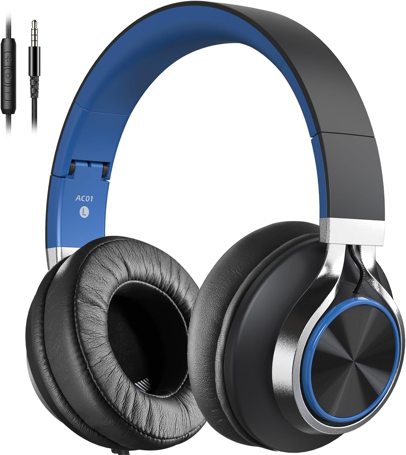 AC01 Over-Ear Headphones Wired, Noise Isolating Corded Stereo Headsets with Microphone Volume Control for Adults Teens 3.5mm for Chromebooks, Laptop, Computer, Tablets, Travel (Black Blue) AC01 Over-Ear Headphones Wired, Noise Isolating Corded Stereo Headsets with Microphone Volume Control for Adults Teens 3.5mm for Chromebooks, Laptop, Computer, Tablets, Travel (Black Blue)