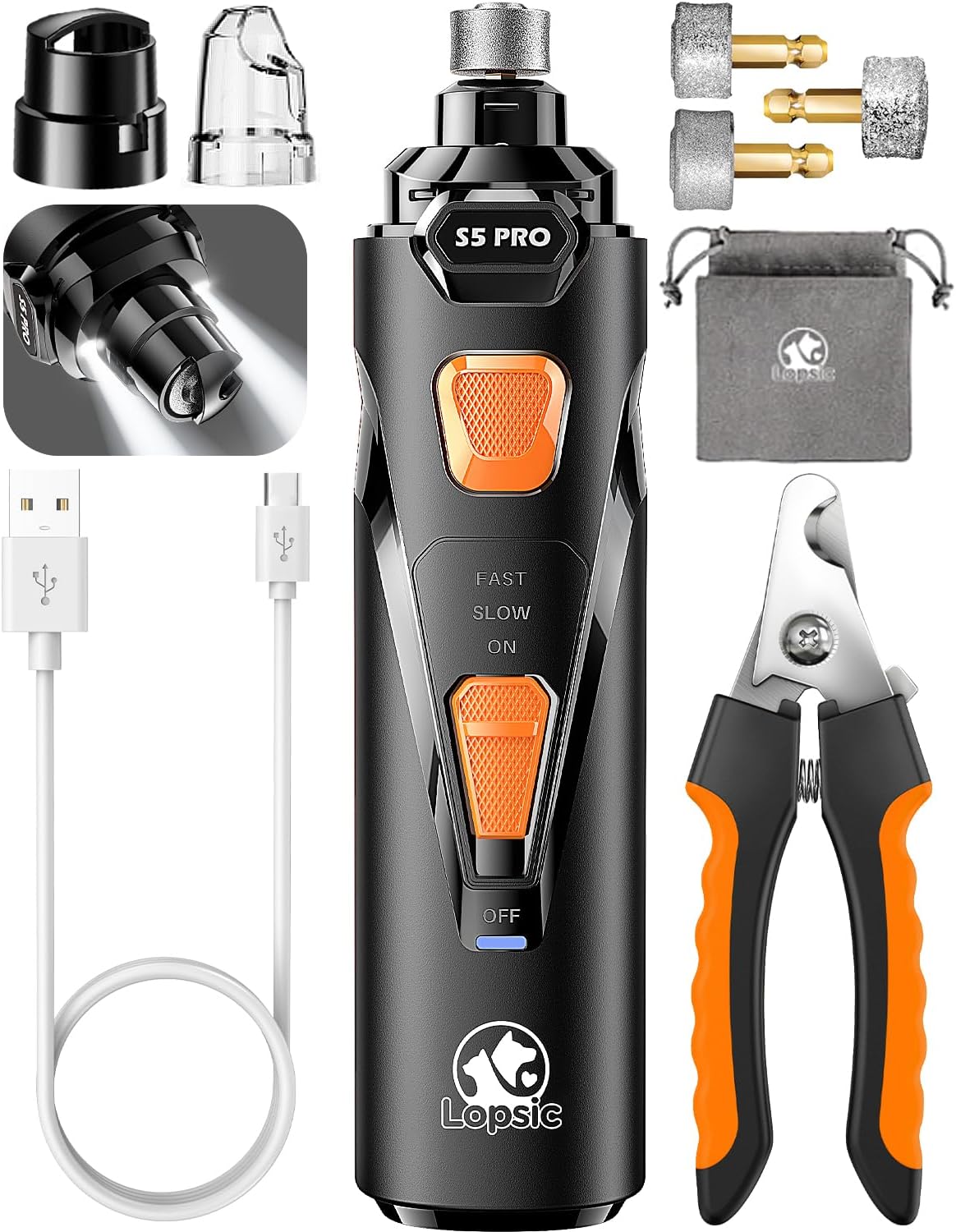 Dog Nail Grinder with 2 LED Lights Powerful 2 Speeds Super Quiet Dog Nail Trimmers with 3 Grinding Wheels Rechargeable Pet Dog Nail Clippers for Large Medium Puppy Dogs Dog Nail File Cat Nail Clipper Dog Nail Grinder with 2 LED Lights Powerful 2 Speeds Super Quiet Dog Nail Trimmers with 3 Grinding Wheels Rechargeable Pet Dog Nail Clippers for Large Medium Puppy Dogs Dog Nail File Cat Nail Clipper