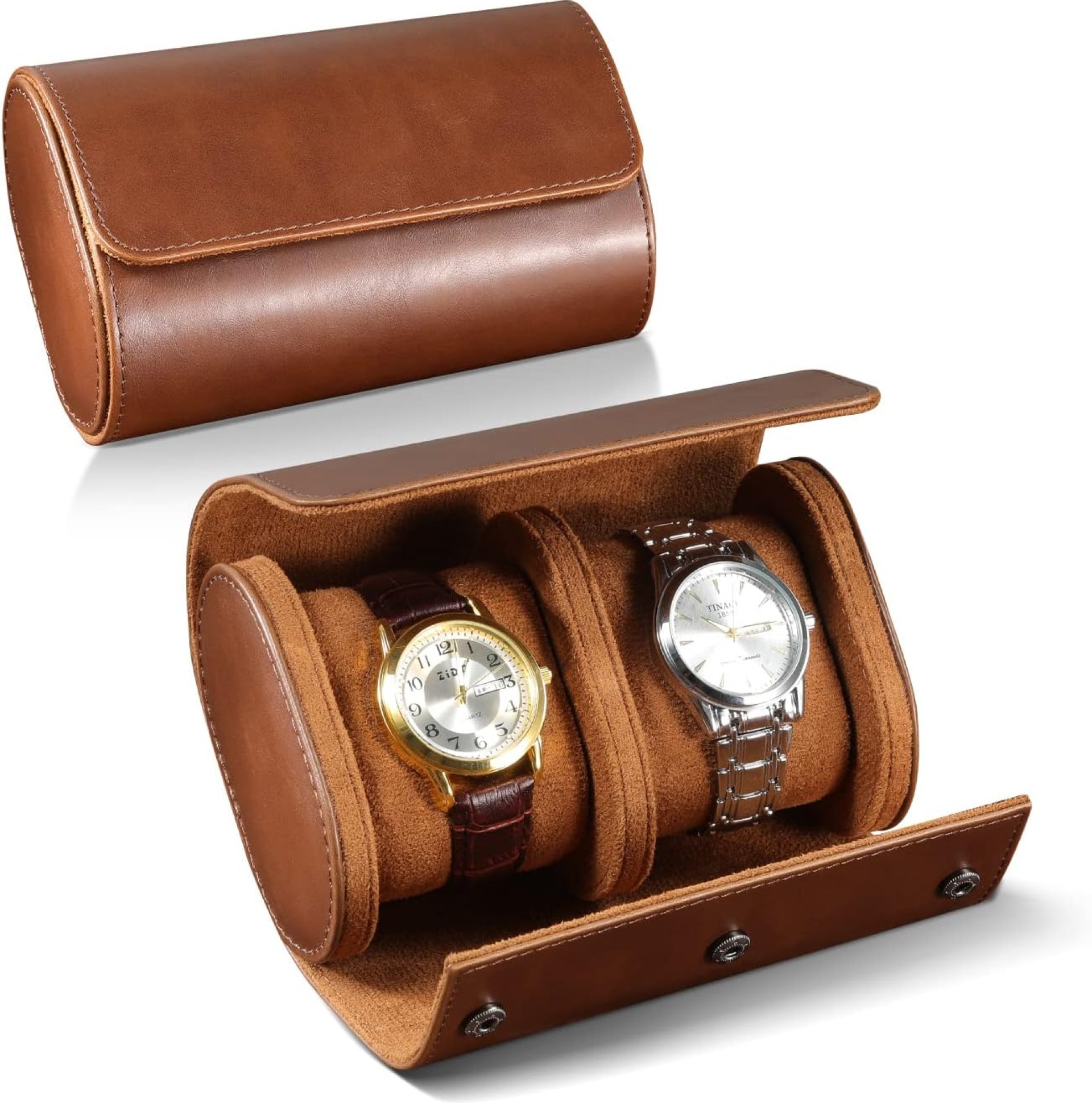 ROSELLE Watch Roll Travel Case for Men and Women- 2 Watch Storage and Organizer-Secure Storage with Innovative Removable Pillows & Solid Dividers for Home, Travel and Display (Brown-2 Slot) ROSELLE Watch Roll Travel Case for Men and Women- 2 Watch Storage and Organizer-Secure Storage with Innovative Removable Pillows & Solid Dividers for Home, Travel and Display (Brown-2 Slot)