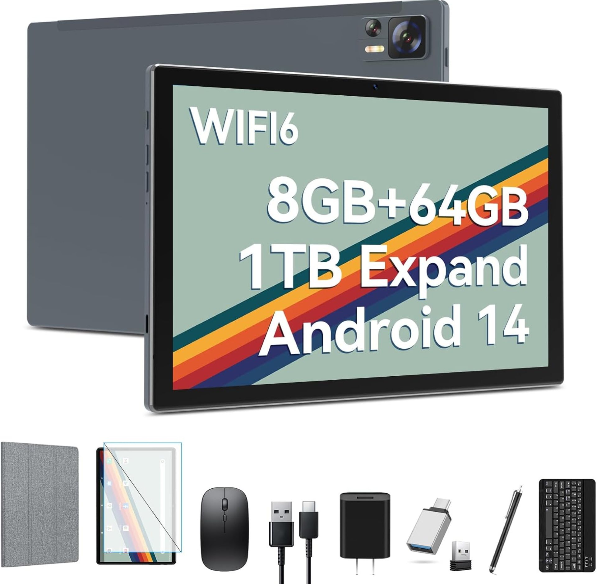 Latest Android 14 Tablet WIFI6 Large Storage 8GB RAM (4+4 Virtual) + 64GB ROM+512GB Expandable, Octa-Core 2 in 1 Tablet with Keyboard, 7000 mAh Battery Tablet 10.1 Inch Screen, Bluetooth/Case/Mouse Latest Android 14 Tablet WIFI6 Large Storage 8GB RAM (4+4 Virtual) + 64GB ROM+512GB Expandable, Octa-Core 2 in 1 Tablet with Keyboard, 7000 mAh Battery Tablet 10.1 Inch Screen, Bluetooth/Case/Mouse
