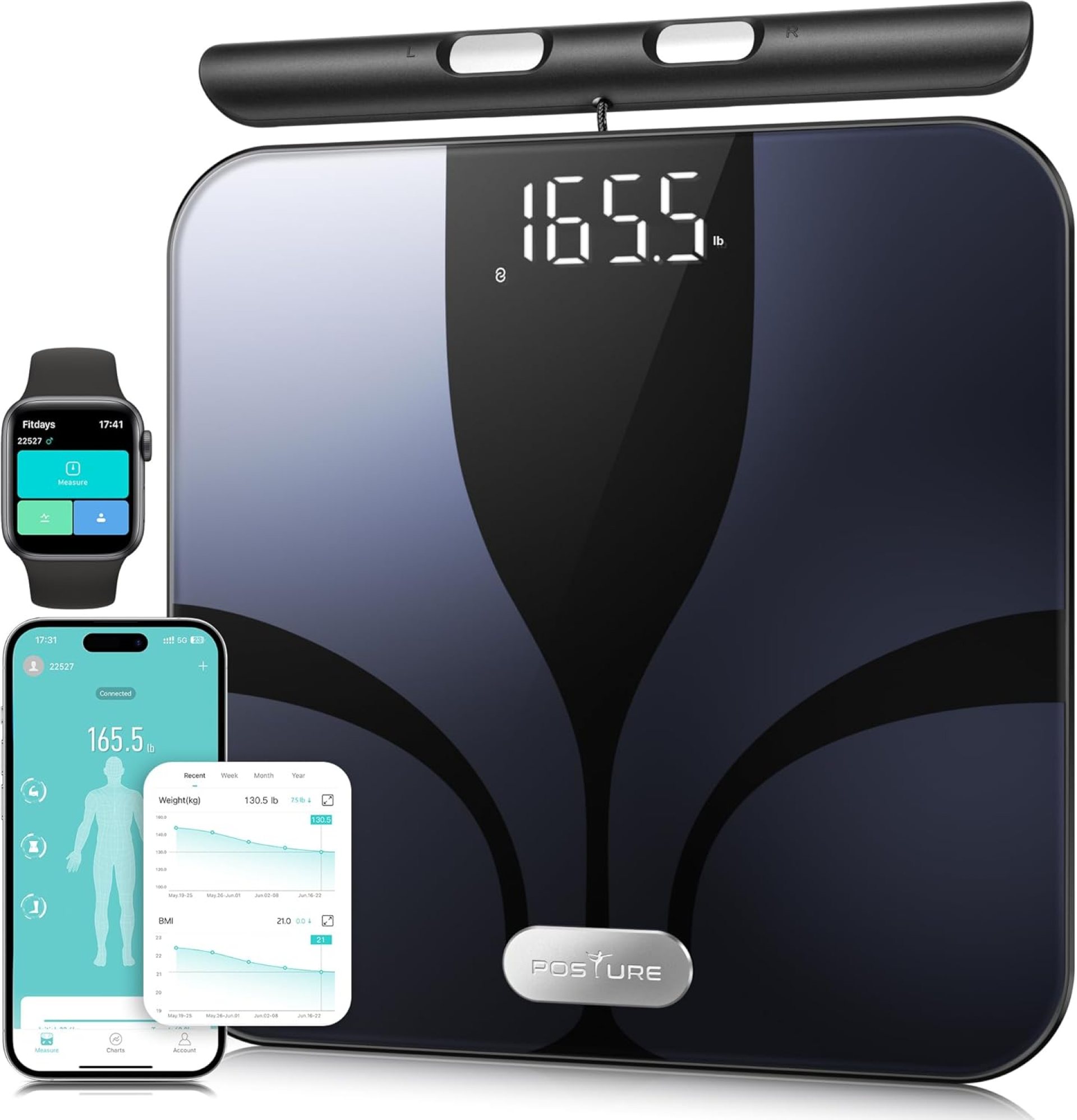 Posture Scale for Body Weight and Fat Percentage, 8 Electrodes Larger Platform Digital Scale for BMI 28 Body Composition Measurement, Bathroom Smart Scales with LED Display FSA or HSA Eligible Posture Scale for Body Weight and Fat Percentage, 8 Electrodes Larger Platform Digital Scale for BMI 28 Body Composition Measurement, Bathroom Smart Scales with LED Display FSA or HSA Eligible
