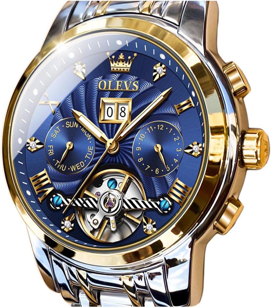 OLEVS Men Automatic Watch Skeleton 5 Hands Mechanical Classic Luxury Multi Calendar Stainless Steel Waterproof Wrist Watch for Men OLEVS Men Automatic Watch Skeleton 5 Hands Mechanical Classic Luxury Multi Calendar Stainless Steel Waterproof Wrist Watch for Men