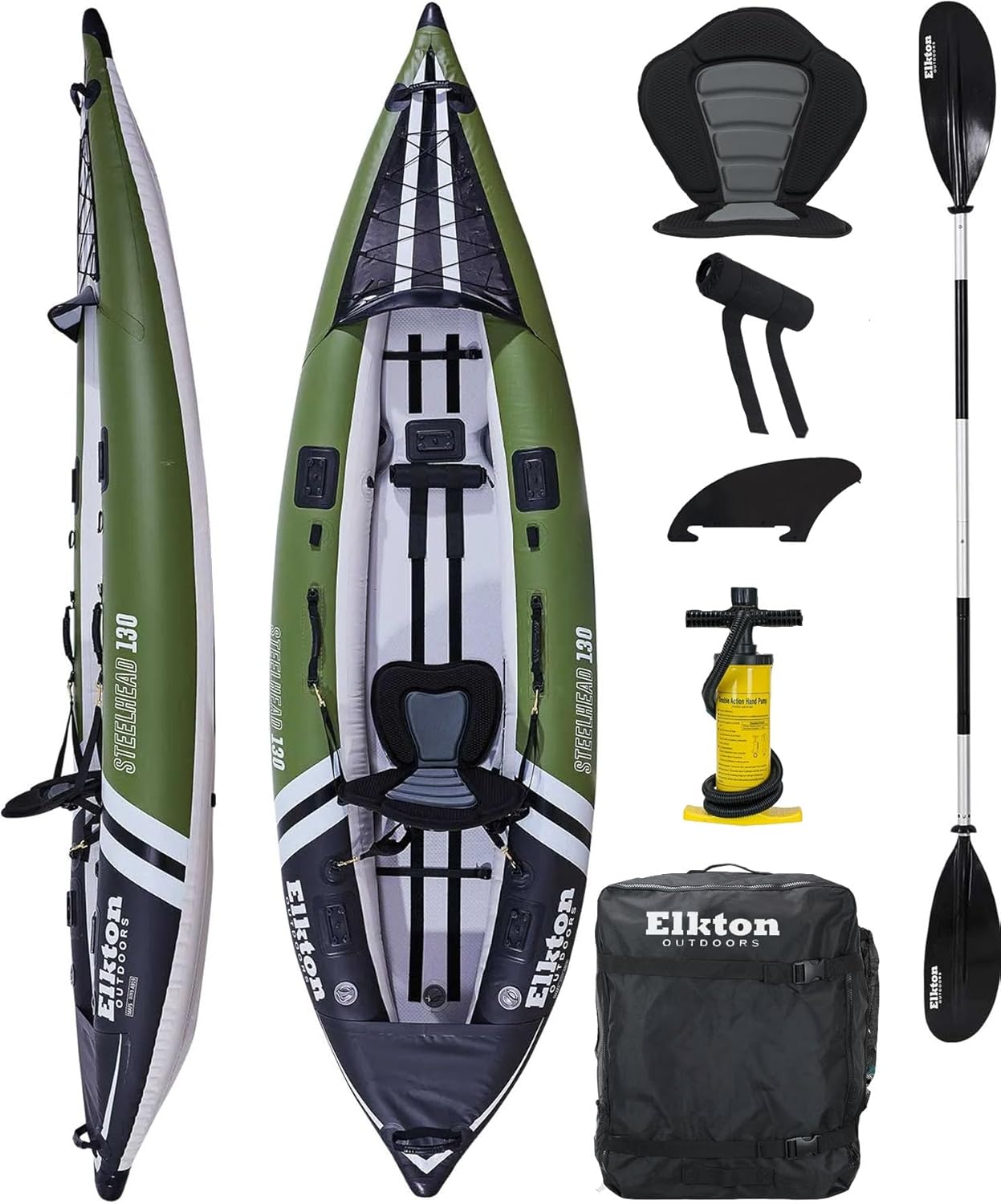 Elkton Outdoors Steelhead Inflatable Fishing Kayak – One-Person Angler Blow Up Kayak, Includes Paddle, Seat, Hard Mounting Points, Bungee Storage, Rigid Dropstitch Floor and Spray Guard Elkton Outdoors Steelhead Inflatable Fishing Kayak – One-Person Angler Blow Up Kayak, Includes Paddle, Seat, Hard Mounting Points, Bungee Storage, Rigid Dropstitch Floor and Spray Guard