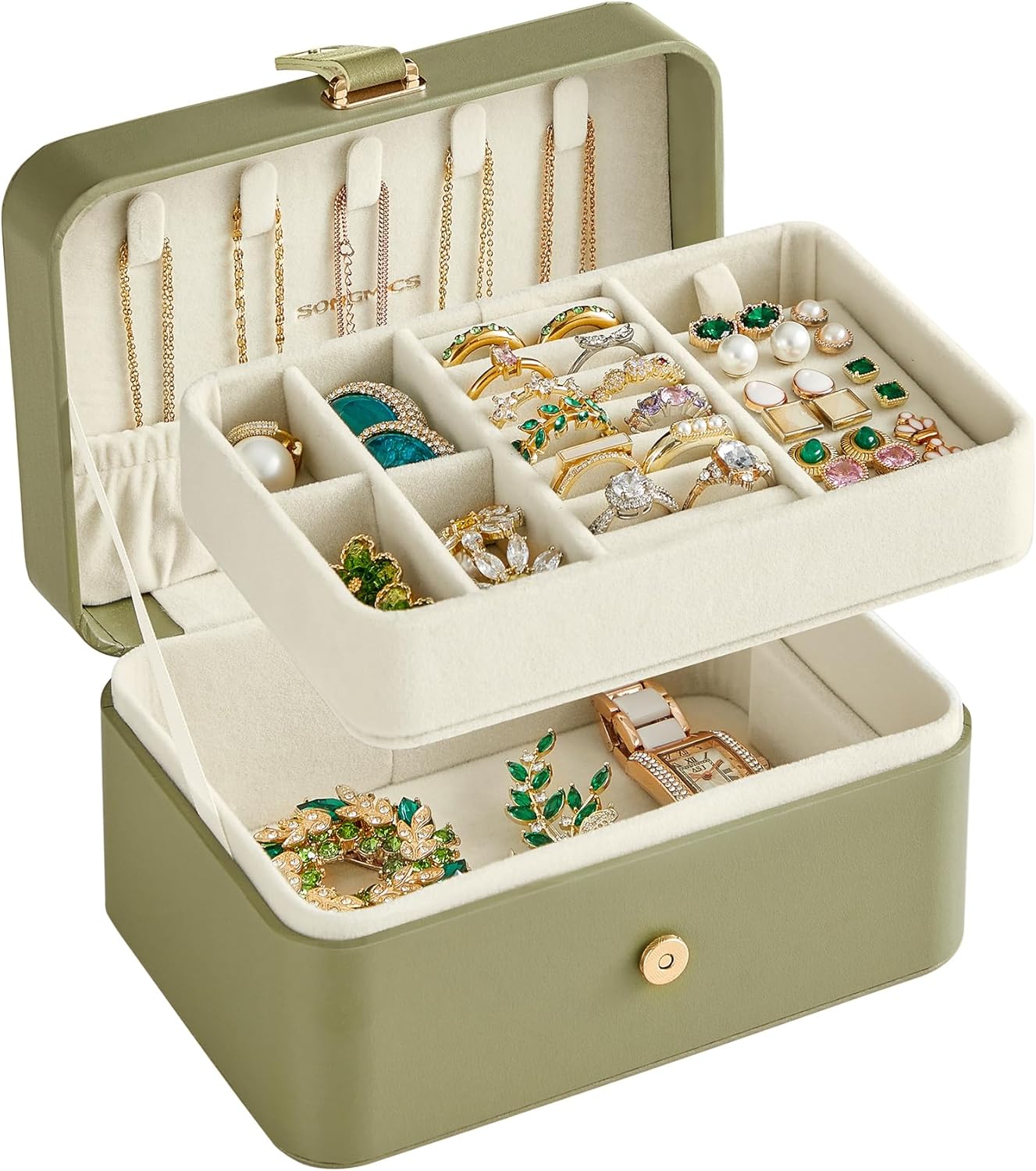SONGMICS Jewelry Box, Travel Jewelry Case, 2-Layer Jewelry Holder Organizer, Portable Versatile Earring Storage, for Larger Accessories, Laurel Green UJBC166C02 SONGMICS Jewelry Box, Travel Jewelry Case, 2-Layer Jewelry Holder Organizer, Portable Versatile Earring Storage, for Larger Accessories, Laurel Green UJBC166C02