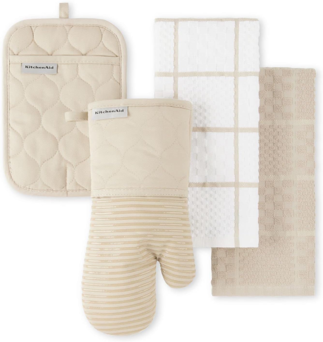 KITCHENAID Quilted Cotton Terry Cloth Oven Mitt, Pot Holder, Kitchen Towel 4-Pack Set, Heat Resistant, Silicone Grip, Gift Set, Milkshake, 16″x26″, 7″x13″ & 7″x10″ KITCHENAID Quilted Cotton Terry Cloth Oven Mitt, Pot Holder, Kitchen Towel 4-Pack Set, Heat Resistant, Silicone Grip, Gift Set, Milkshake, 16″x26″, 7″x13″ & 7″x10″
