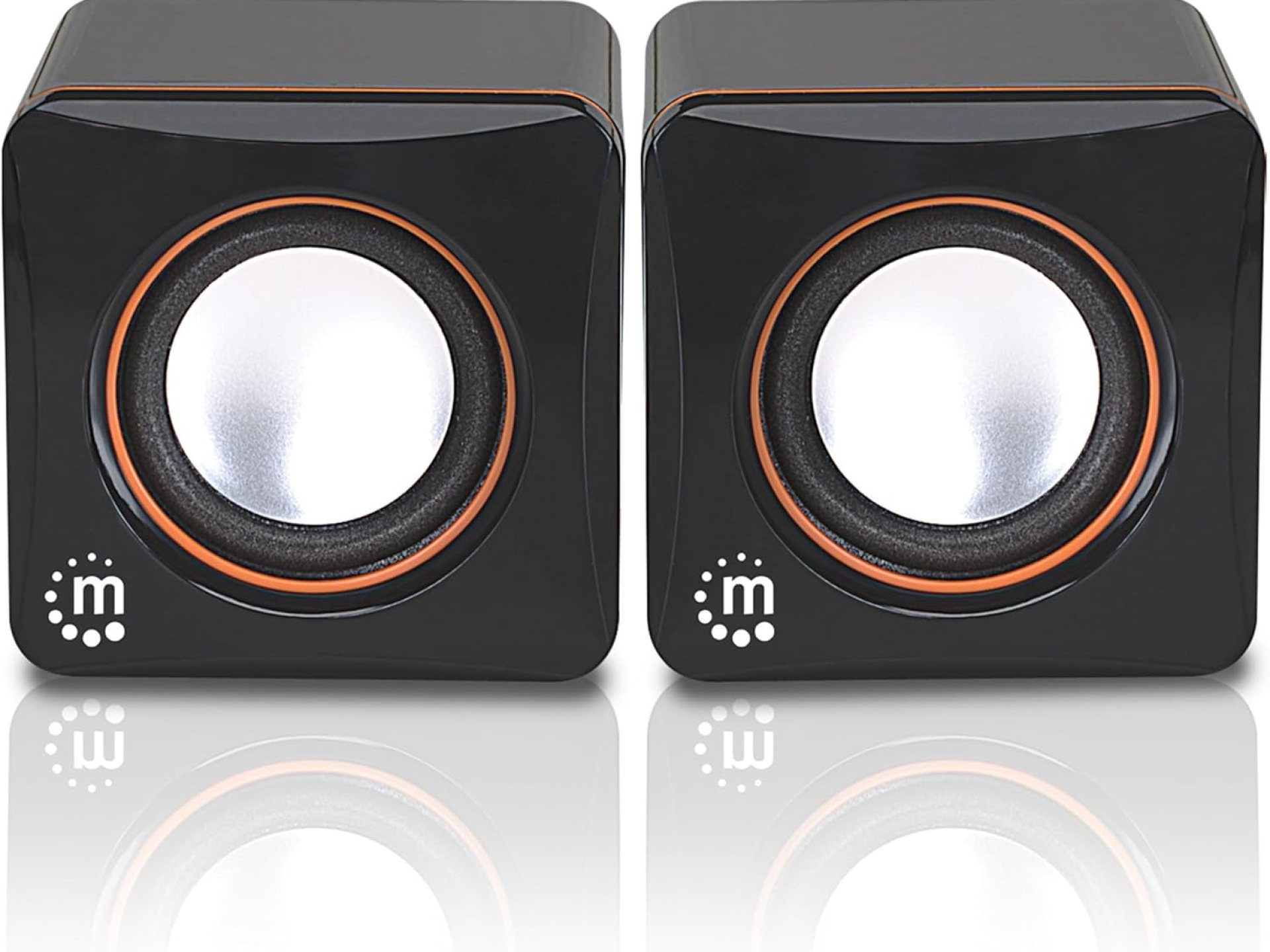Manhattan USB Powered Stereo Speaker System – Small Size – with Volume Control & 3.5 mm Aux Audio Plug to Connect to Laptop, Notebook, Desktop, Computer – 3 Yr Mfg Warranty – Black Orange, 161435 Manhattan USB Powered Stereo Speaker System – Small Size – with Volume Control & 3.5 mm Aux Audio Plug to Connect to Laptop, Notebook, Desktop, Computer – 3 Yr Mfg Warranty – Black Orange, 161435
