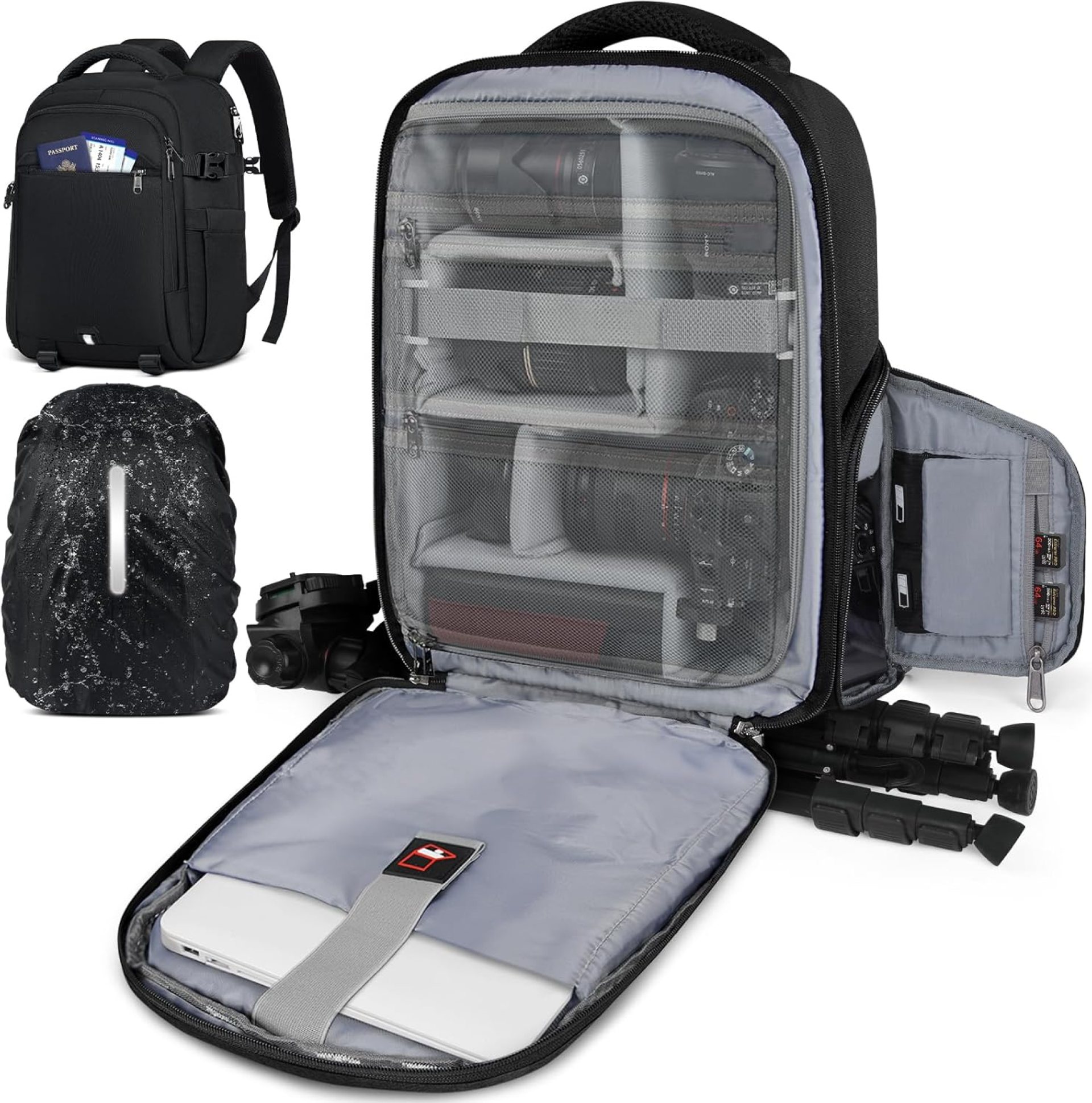 RAINSMORE Camera Backpack Camera Bag for Photographers DSLR SLR Mirrorless Camera Cases with Waterproof Rain Cover & Laptop Compartment Fits 14 Inch Laptop,Anti Theft Travel photography backpack,Black RAINSMORE Camera Backpack Camera Bag for Photographers DSLR SLR Mirrorless Camera Cases with Waterproof Rain Cover & Laptop Compartment Fits 14 Inch Laptop,Anti Theft Travel photography backpack,Black