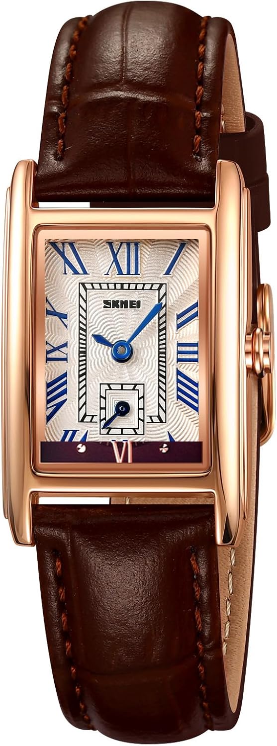 carlien Women Quartz Watch Lady Stylish Rectangle Dress Watch with Leather Strap and Blue Crystal Crown carlien Women Quartz Watch Lady Stylish Rectangle Dress Watch with Leather Strap and Blue Crystal Crown