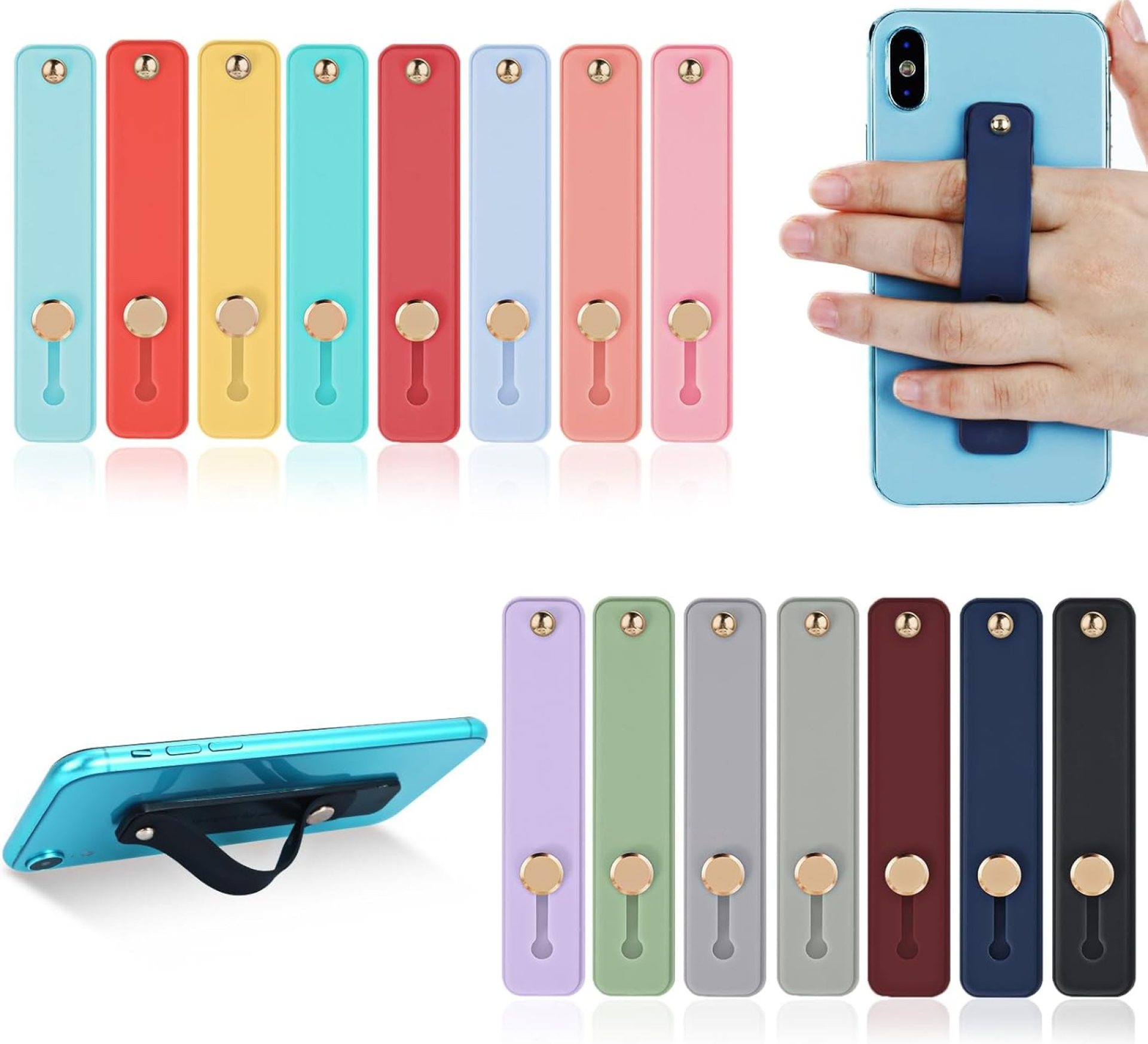 cobee 15 Pcs Phone Loop Finger Holders, Telescopic Cell Phone Grip Holder Back of Mobile Phone Silicone Phone Finger Strap Universal Finger Kickstand for Smartphones, 15 Colors cobee 15 Pcs Phone Loop Finger Holders, Telescopic Cell Phone Grip Holder Back of Mobile Phone Silicone Phone Finger Strap Universal Finger Kickstand for Smartphones, 15 Colors