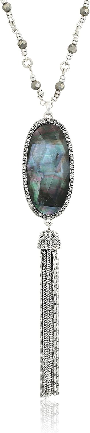 Lucky Brand Silver-Tone Mother-of-Pearl-Look Beaded Lariat Necklace Lucky Brand Silver-Tone Mother-of-Pearl-Look Beaded Lariat Necklace
