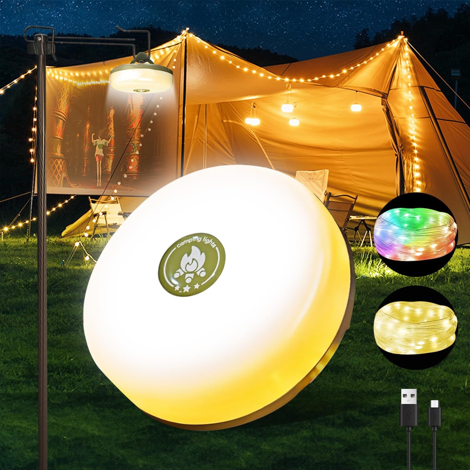 Camping String Lights,Camping Essentials Gear 32.8FT Lamp Lights Waterproof, 4 in 1 Outdoor String Lights with 8 Modes for Awn Tent Yard Garden Hiking Travel Decoration and Holiday Christmas Gift Camping String Lights,Camping Essentials Gear 32.8FT Lamp Lights Waterproof, 4 in 1 Outdoor String Lights with 8 Modes for Awn Tent Yard Garden Hiking Travel Decoration and Holiday Christmas Gift