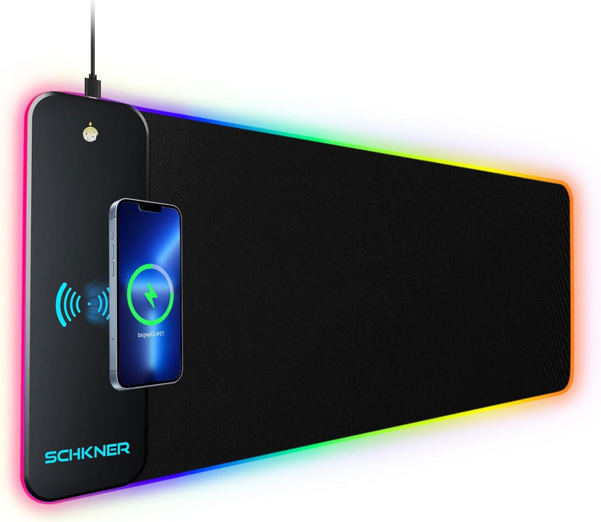 RGB Gaming Mouse Pad with Wireless Charging 15W, Large Desk Mat 800x300x4mm, 10 Light Modes Keyboard Pad with Non-Slip Rubber Base, Waterproof Mousepad for Gaming PC MacBook Laptop RGB Gaming Mouse Pad with Wireless Charging 15W, Large Desk Mat 800x300x4mm, 10 Light Modes Keyboard Pad with Non-Slip Rubber Base, Waterproof Mousepad for Gaming PC MacBook Laptop