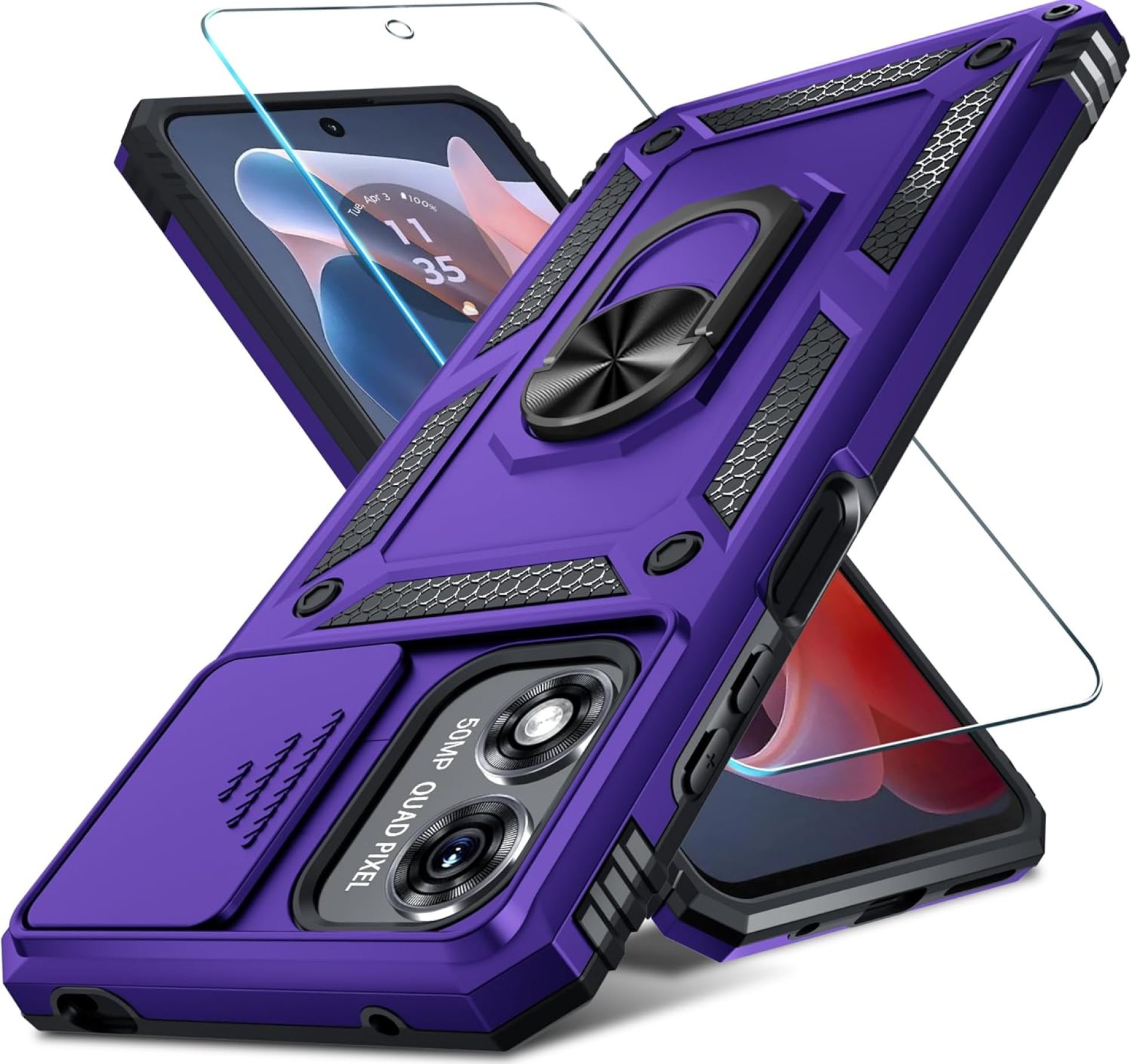 Janmitta Compatible with Moto G Play 2024 Case Built in Slide Camera Lens Cover+Screen Protector+Ring Holder,Heavy Duty Shockproof Full Body Protective Phone Cover,Purple Janmitta Compatible with Moto G Play 2024 Case Built in Slide Camera Lens Cover+Screen Protector+Ring Holder,Heavy Duty Shockproof Full Body Protective Phone Cover,Purple