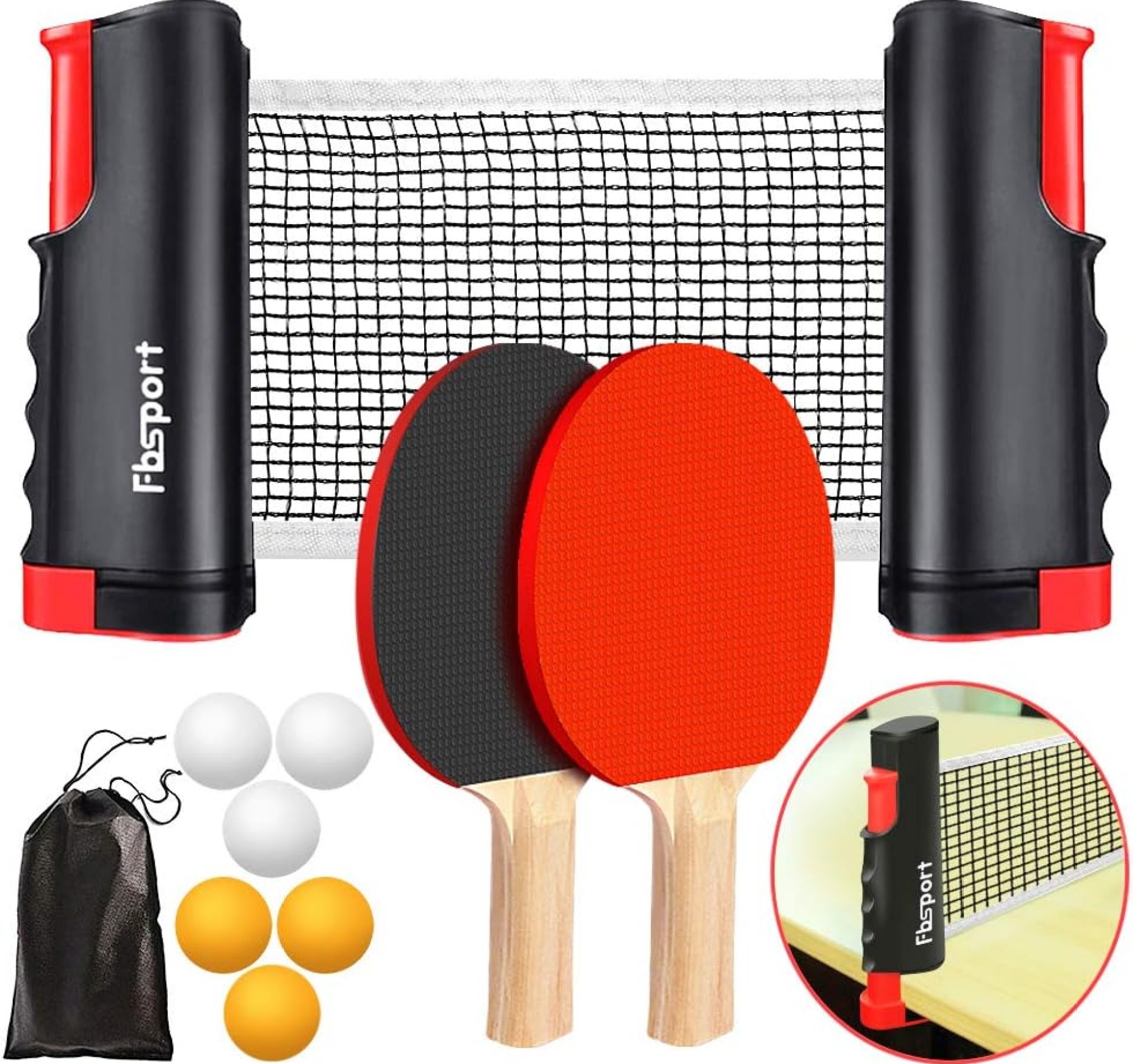FBSPORT Ping Pong Paddle Set, Portable Table Tennis Set with Retractable Net,Rackets,Balls and Carry Bag for Indoor/Outdoor Games FBSPORT Ping Pong Paddle Set, Portable Table Tennis Set with Retractable Net,Rackets,Balls and Carry Bag for Indoor/Outdoor Games