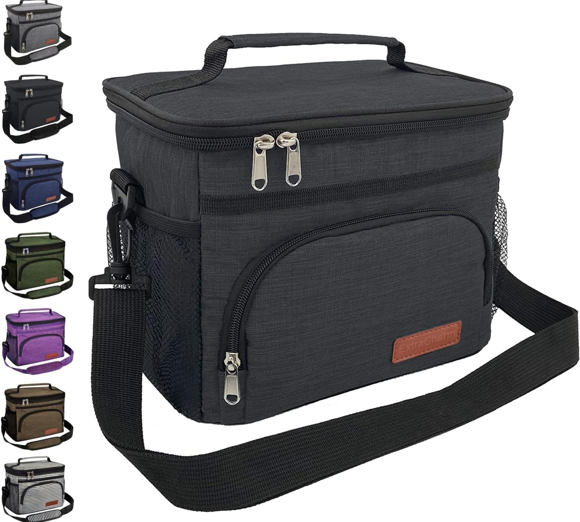 ExtraCharm Insulated Lunch Bag for Women/Men – Reusable Lunch Box for Office Picnic Hiking Beach – Leakproof Cooler Tote Bag Organizer with Adjustable Shoulder Strap for Adults – Black ExtraCharm Insulated Lunch Bag for Women/Men – Reusable Lunch Box for Office Picnic Hiking Beach – Leakproof Cooler Tote Bag Organizer with Adjustable Shoulder Strap for Adults – Black