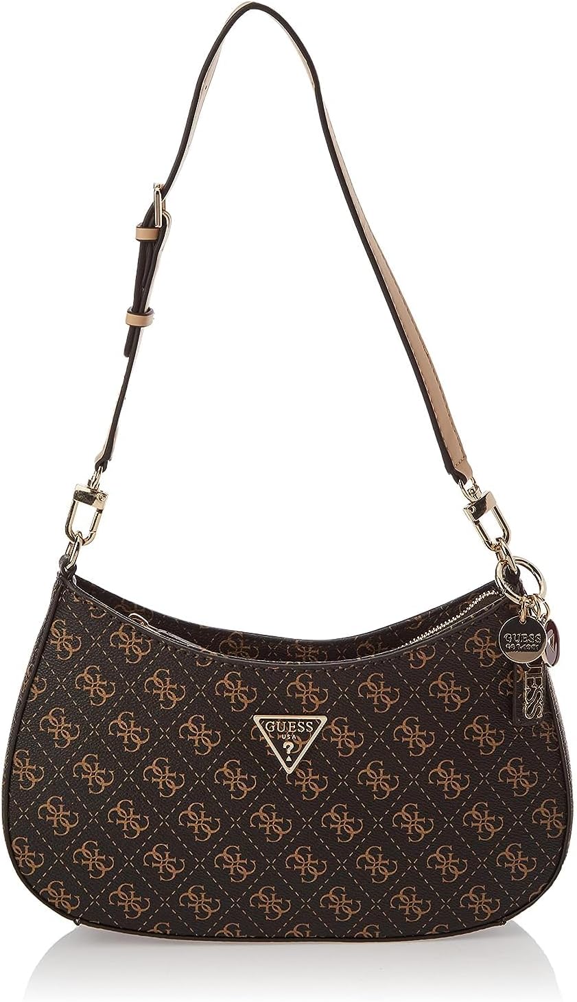 GUESS Noelle Top Zip Shoulder Bag, Brown Logo GUESS Noelle Top Zip Shoulder Bag, Brown Logo