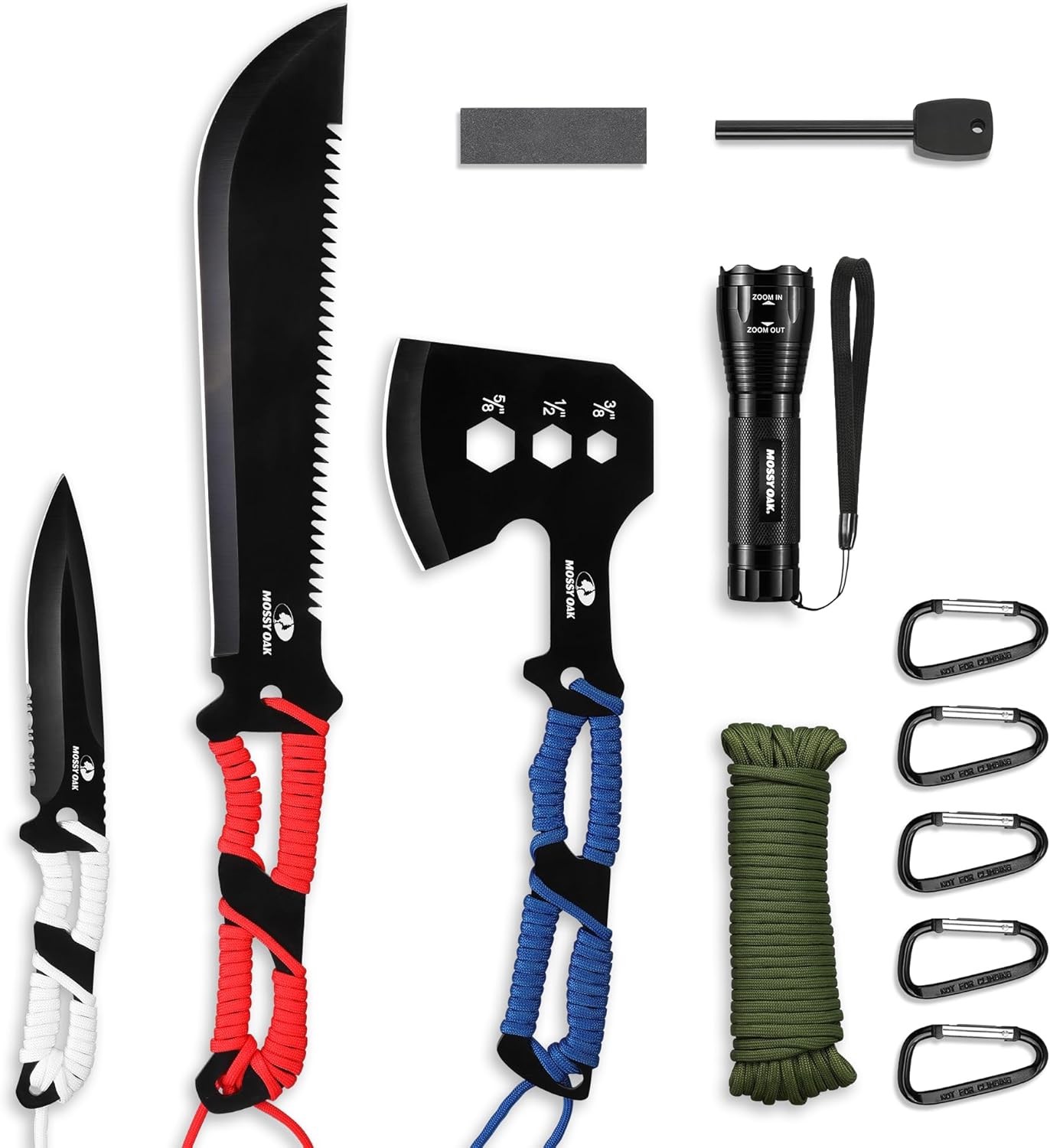 Mossy Oak Hatchet and Machete Knife Set with Sheath, One-Piece Axe & Hunting Knives with Paracord Handle, Zoomable Flashlight, Many Other Tools, Ideal Gift for Men Who Likes Hunting Outdoor Adventure Mossy Oak Hatchet and Machete Knife Set with Sheath, One-Piece Axe & Hunting Knives with Paracord Handle, Zoomable Flashlight, Many Other Tools, Ideal Gift for Men Who Likes Hunting Outdoor Adventure