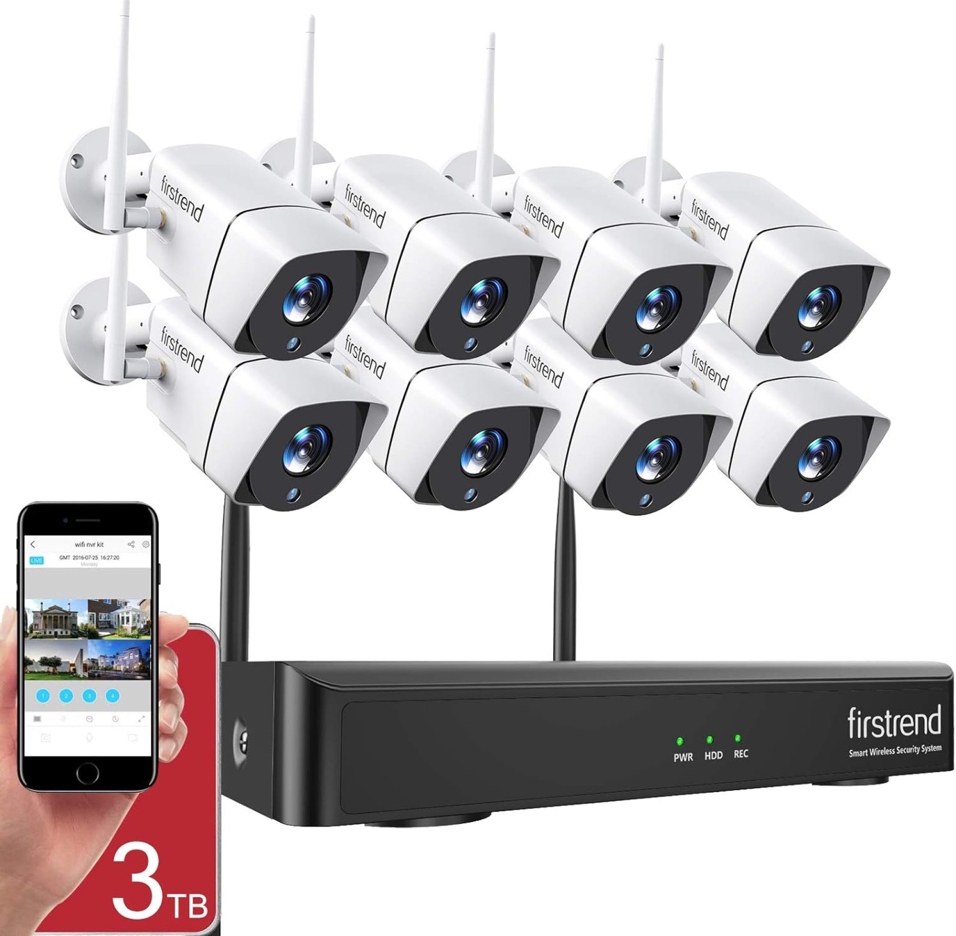 1080P Wireless Security Camera System, Firstrend 8CH Wireless NVR System with 8 pcs 1080P HD Security Camera and 3TB Hard Drive Pre-Installed, CCTV P2P for Indoor Outdoor for Home 1080P Wireless Security Camera System, Firstrend 8CH Wireless NVR System with 8 pcs 1080P HD Security Camera and 3TB Hard Drive Pre-Installed, CCTV P2P for Indoor Outdoor for Home