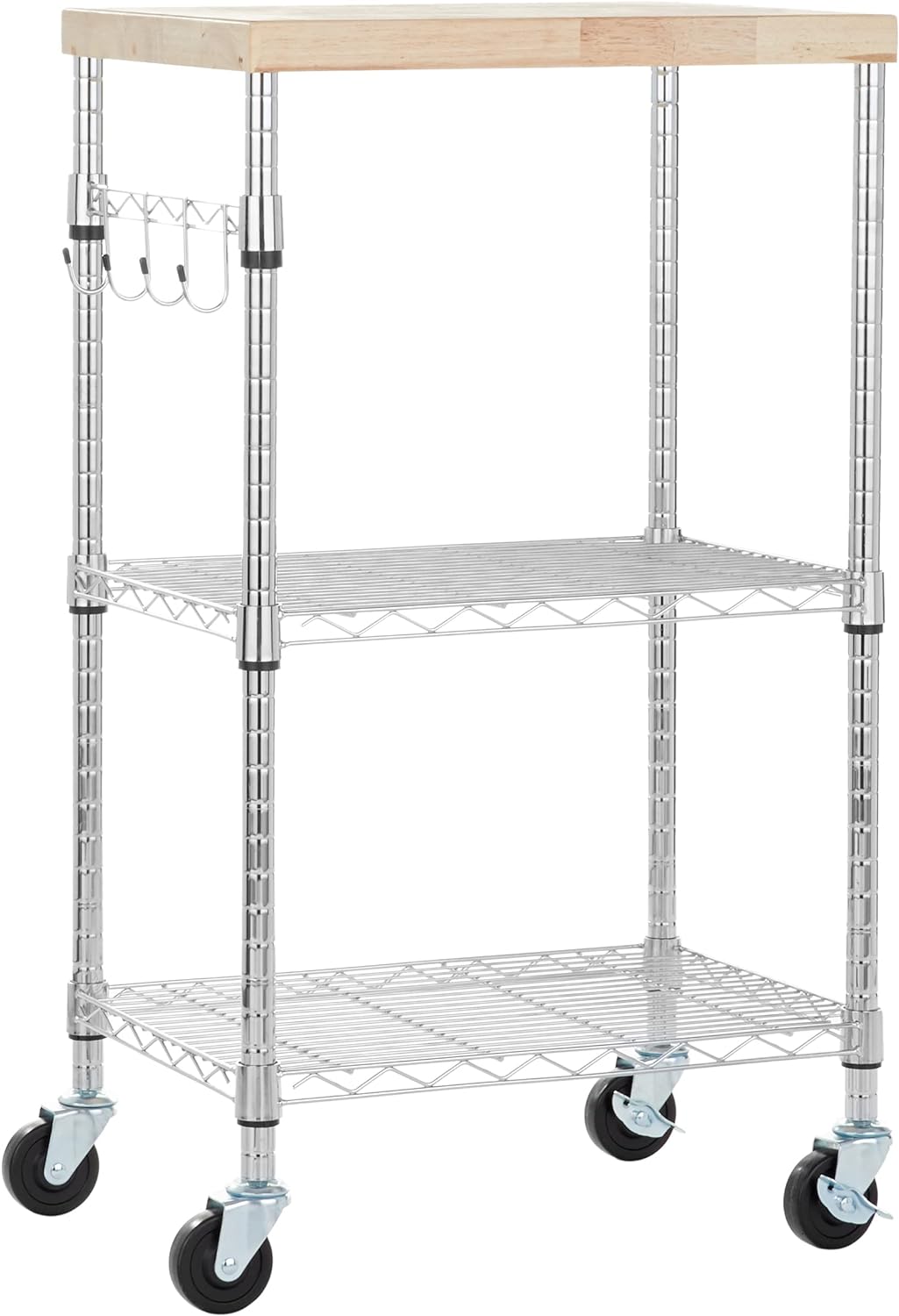 Amazon Basics Portable Kitchen Storage Rack on Caster Wheels with Adjustable Shelves, 175 Pound Capacity, 21 x 15 x 36.7 inches (LxWxH), Wood/Chrome Amazon Basics Portable Kitchen Storage Rack on Caster Wheels with Adjustable Shelves, 175 Pound Capacity, 21 x 15 x 36.7 inches (LxWxH), Wood/Chrome
