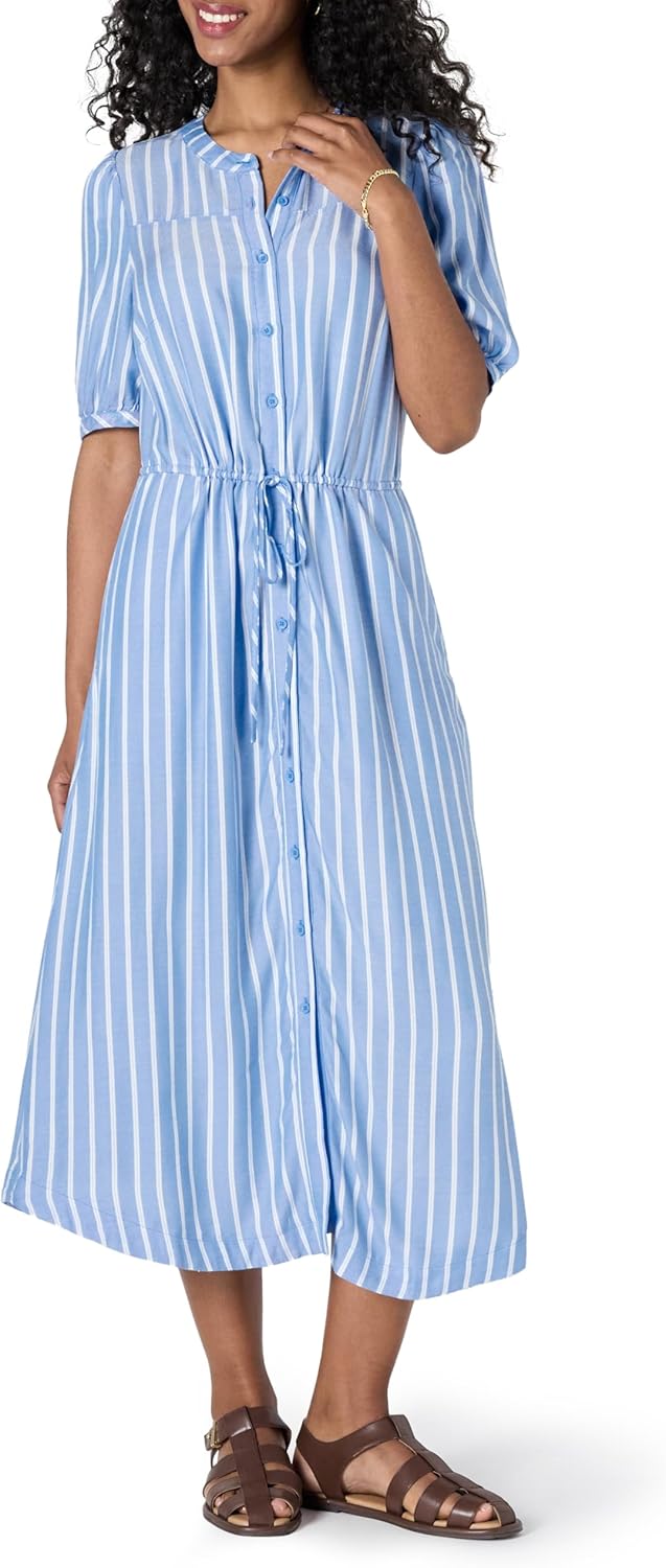 Amazon Essentials Women’s Relaxed Fit Half-Sleeve Waisted Midi A-Line Dress Amazon Essentials Women’s Relaxed Fit Half-Sleeve Waisted Midi A-Line Dress