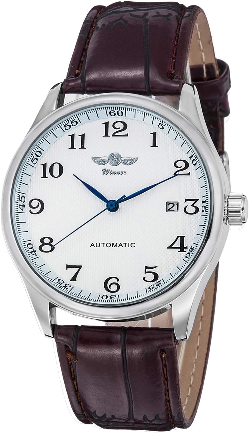 Gute Men’s Watch, Mechanical Skeleton Steampunk Automatic Self-Winding Arabic Numeral Blue Hands Brown PU Leather Wrist Watch Gute Men’s Watch, Mechanical Skeleton Steampunk Automatic Self-Winding Arabic Numeral Blue Hands Brown PU Leather Wrist Watch