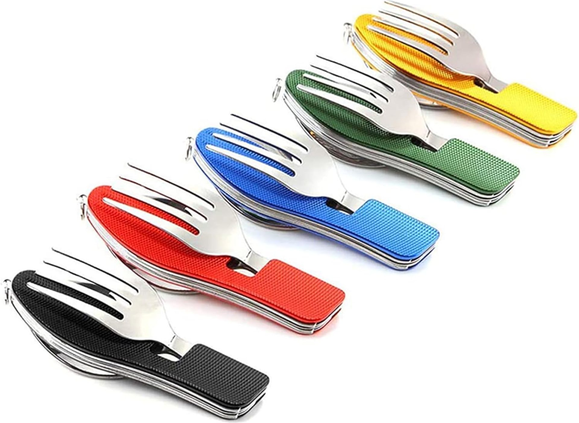 5 Pack Camping Utensils, 4-in-1 Portable Stainless Steel Cutlery with Fork, Spoon, Knife, and Bottle Opener – Lightweight, Detachable, and Durable Camping Silverware for Outdoor Events and Adventures 5 Pack Camping Utensils, 4-in-1 Portable Stainless Steel Cutlery with Fork, Spoon, Knife, and Bottle Opener – Lightweight, Detachable, and Durable Camping Silverware for Outdoor Events and Adventures