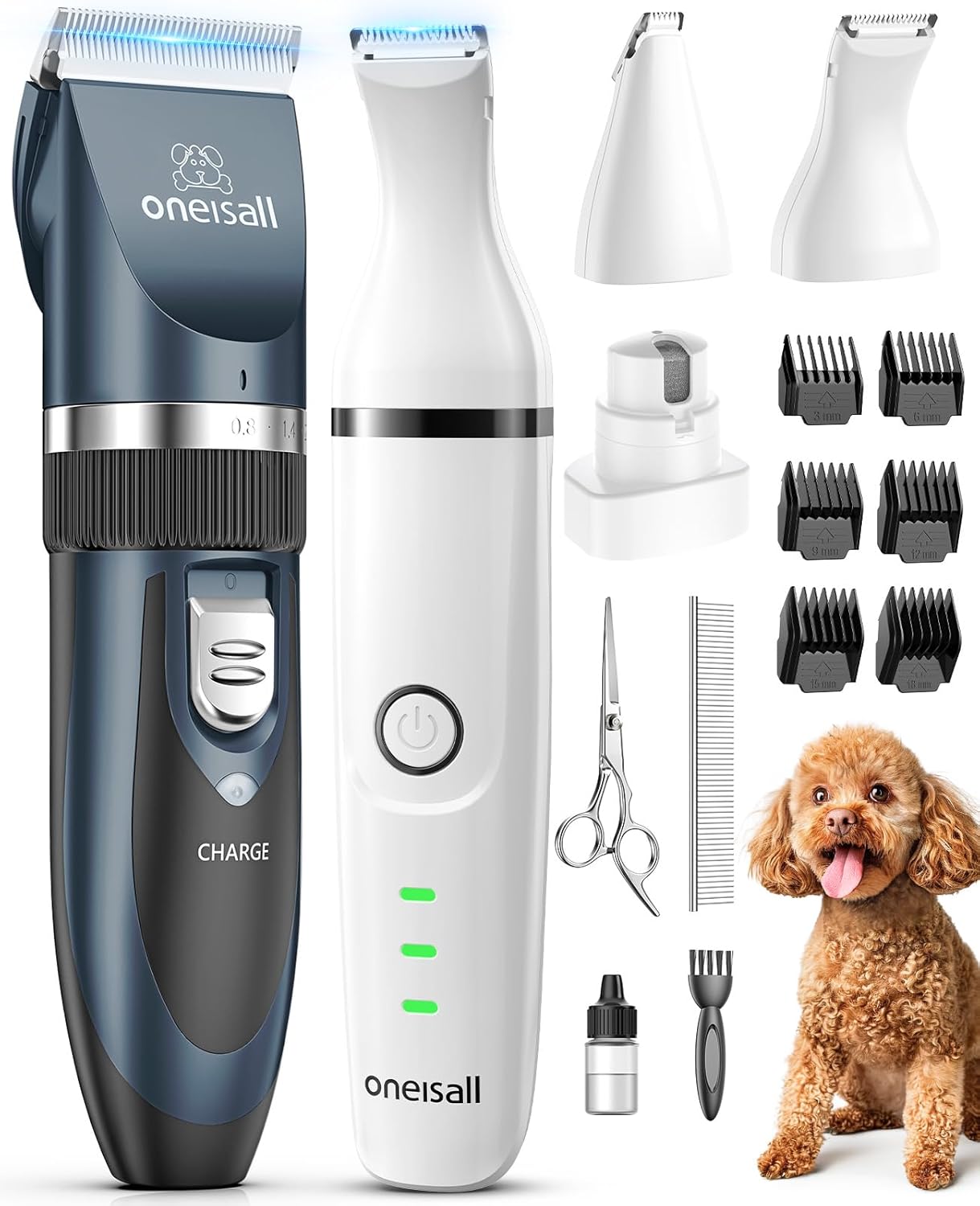 oneisall Dog Clippers and Dog Paw Trimmer Kit 2 in 1 Low Noise Cordless Dog Clippers for Grooming Pet Hair Trimmers for Small and Large Dogs Cats Animals oneisall Dog Clippers and Dog Paw Trimmer Kit 2 in 1 Low Noise Cordless Dog Clippers for Grooming Pet Hair Trimmers for Small and Large Dogs Cats Animals
