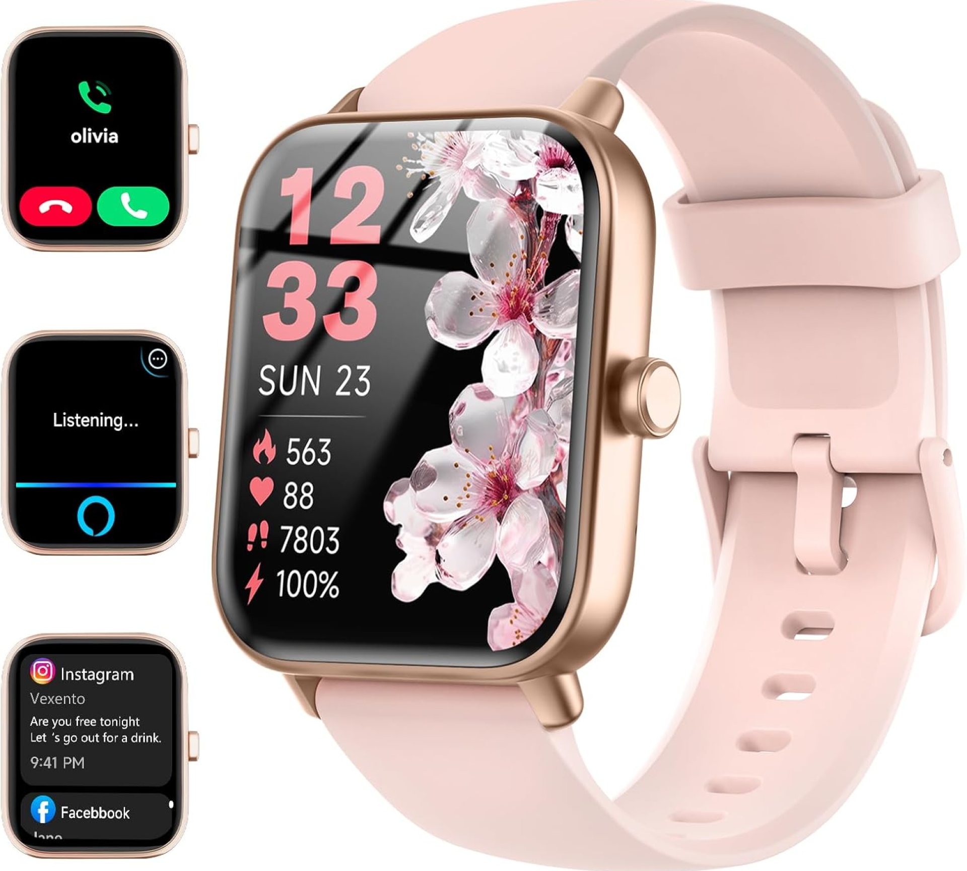 Smartwatch for Men Women, Alexa Built-in, 1.8″ Fitness Tracker, IP68 Waterproof Smartwatch for Android & iPhone with Bluetooth Call (Answer/Make), Heart Rate/SpO2/Sleep Monitor/Pedometer, Pink Smartwatch for Men Women, Alexa Built-in, 1.8″ Fitness Tracker, IP68 Waterproof Smartwatch for Android & iPhone with Bluetooth Call (Answer/Make), Heart Rate/SpO2/Sleep Monitor/Pedometer, Pink
