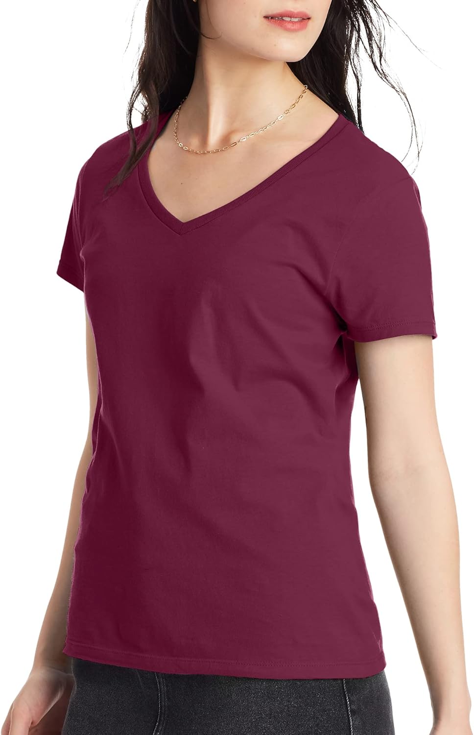 Hanes Perfect-T V-Neck T-Shirt, Cotton Short Sleeve Tee for Women, 1 or 2 Pack Hanes Perfect-T V-Neck T-Shirt, Cotton Short Sleeve Tee for Women, 1 or 2 Pack