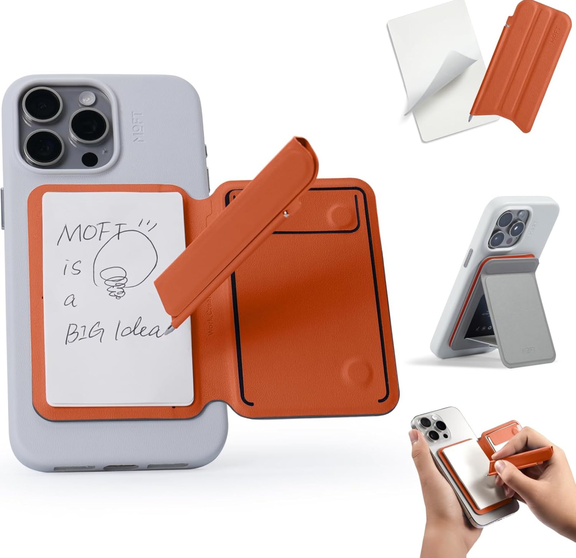 MOFT Action Inspiration MagSafe Phone Stand, Magnetic Notepad Stand Compatible with iPhone 16 Series and Other Phones with Two Types of Notepad and Magnetic Invisible Pen, Taupe + Sunrise MOFT Action Inspiration MagSafe Phone Stand, Magnetic Notepad Stand Compatible with iPhone 16 Series and Other Phones with Two Types of Notepad and Magnetic Invisible Pen, Taupe + Sunrise