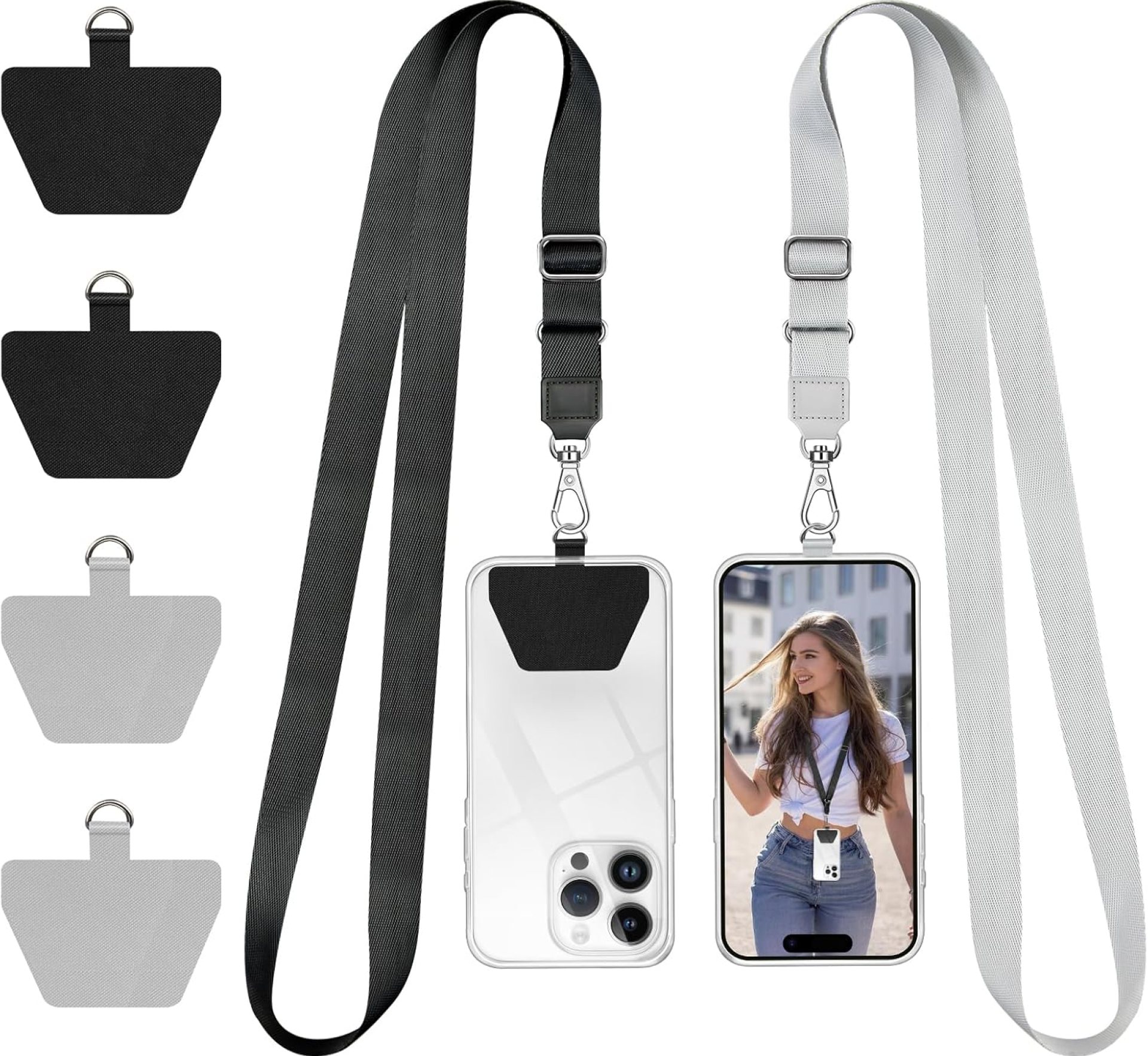 Doormoon Phone Strap Crossbody, Wrist Straps with Patch Cases Cell Phone Lanyards for Women Drop Protection Compatible with iPhone, Samsung, Google & Most Smartphones, 2 Pack, Black Grey Doormoon Phone Strap Crossbody, Wrist Straps with Patch Cases Cell Phone Lanyards for Women Drop Protection Compatible with iPhone, Samsung, Google & Most Smartphones, 2 Pack, Black Grey