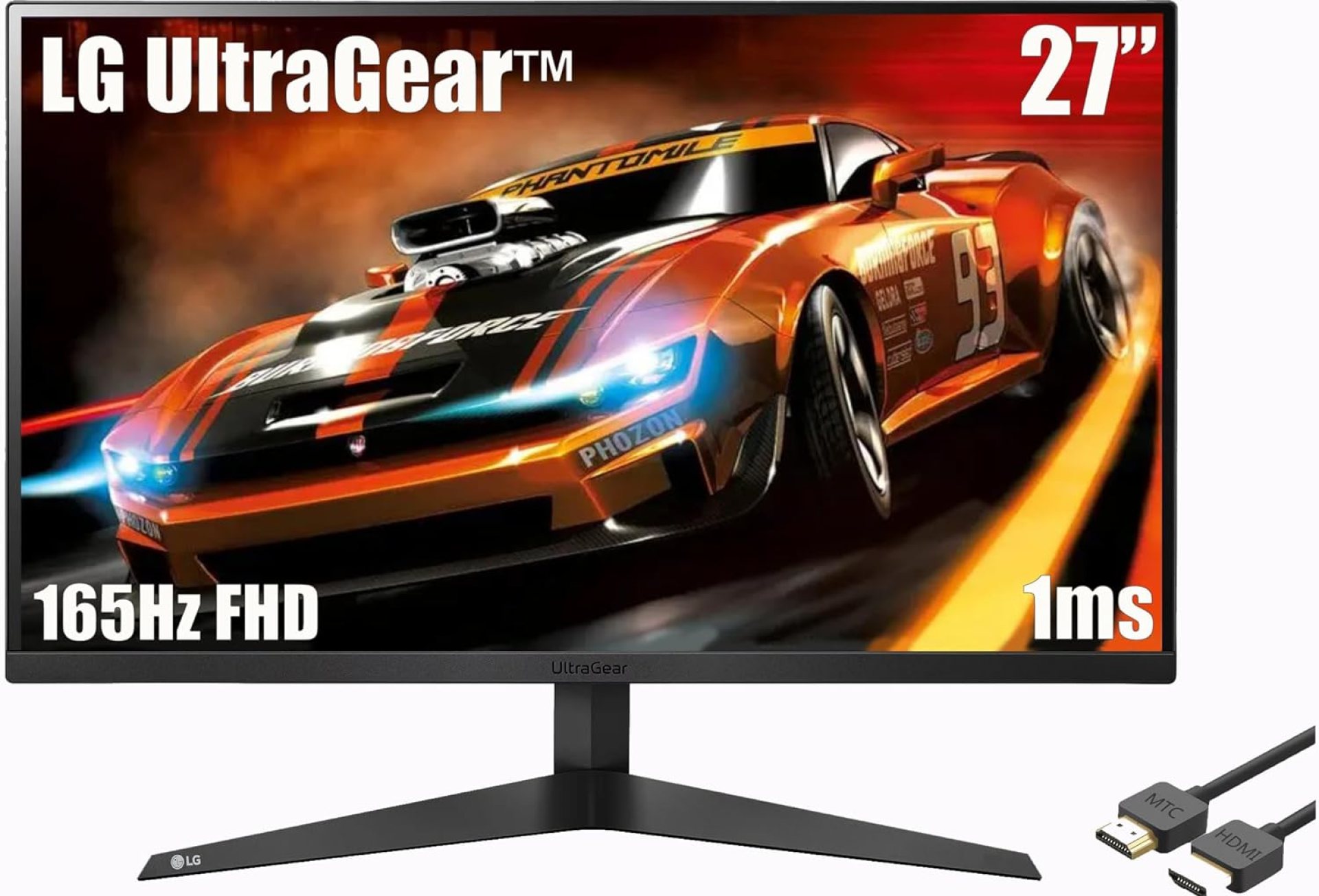 LG Ultragear 27” Gaming Monitor, FHD (1920 x 1080) Display, 165Hz, 1ms, AMD FreeSync Premium & Black Stabilizer, 3-Side Virtually Borderless Screen, Black, with MTC HDMI Cable, Flat LG Ultragear 27” Gaming Monitor, FHD (1920 x 1080) Display, 165Hz, 1ms, AMD FreeSync Premium & Black Stabilizer, 3-Side Virtually Borderless Screen, Black, with MTC HDMI Cable, Flat