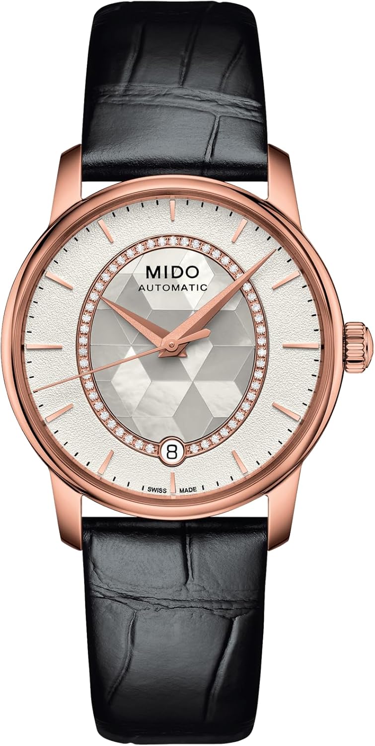 MIDO Baroncelli Prisma – Swiss Automatic Watch for Women – White Mother of Pearl Dial – Case 33mm – M0072073611600 MIDO Baroncelli Prisma – Swiss Automatic Watch for Women – White Mother of Pearl Dial – Case 33mm – M0072073611600