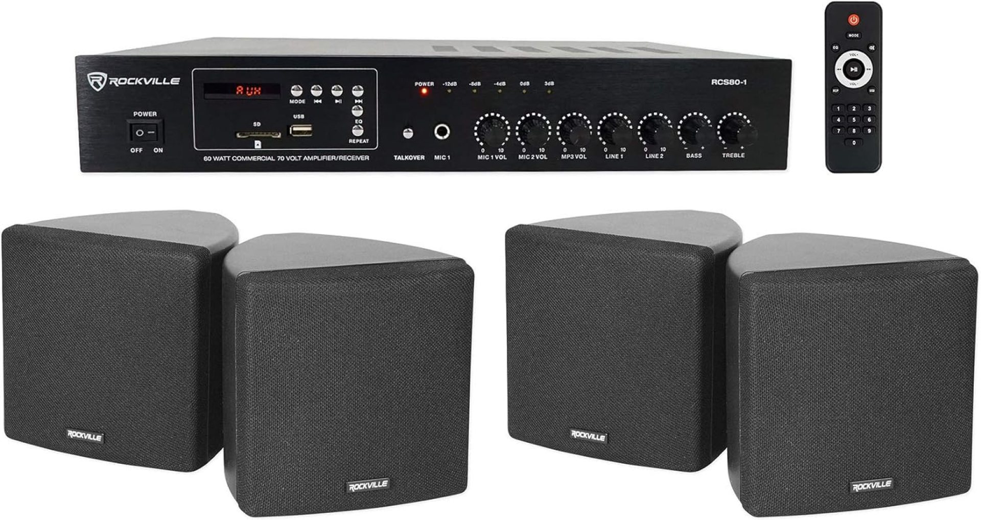 Rockville Commercial Restaurant Bluetooth Amplifier+(4) 3.5″ Black Cube Speakers Rockville Commercial Restaurant Bluetooth Amplifier+(4) 3.5″ Black Cube Speakers
