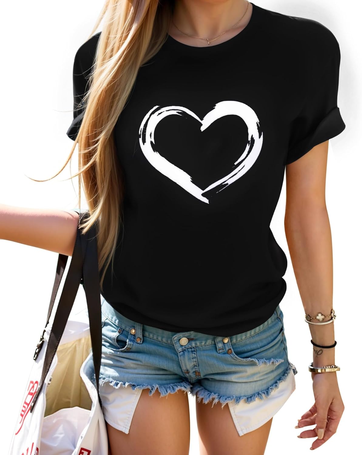 HERLOLLYCHIPS Women Cute Heart Graphic Crewneck Short Sleeve Regular Fit Casual Tee T-Shirts Tshirt Tops HERLOLLYCHIPS Women Cute Heart Graphic Crewneck Short Sleeve Regular Fit Casual Tee T-Shirts Tshirt Tops