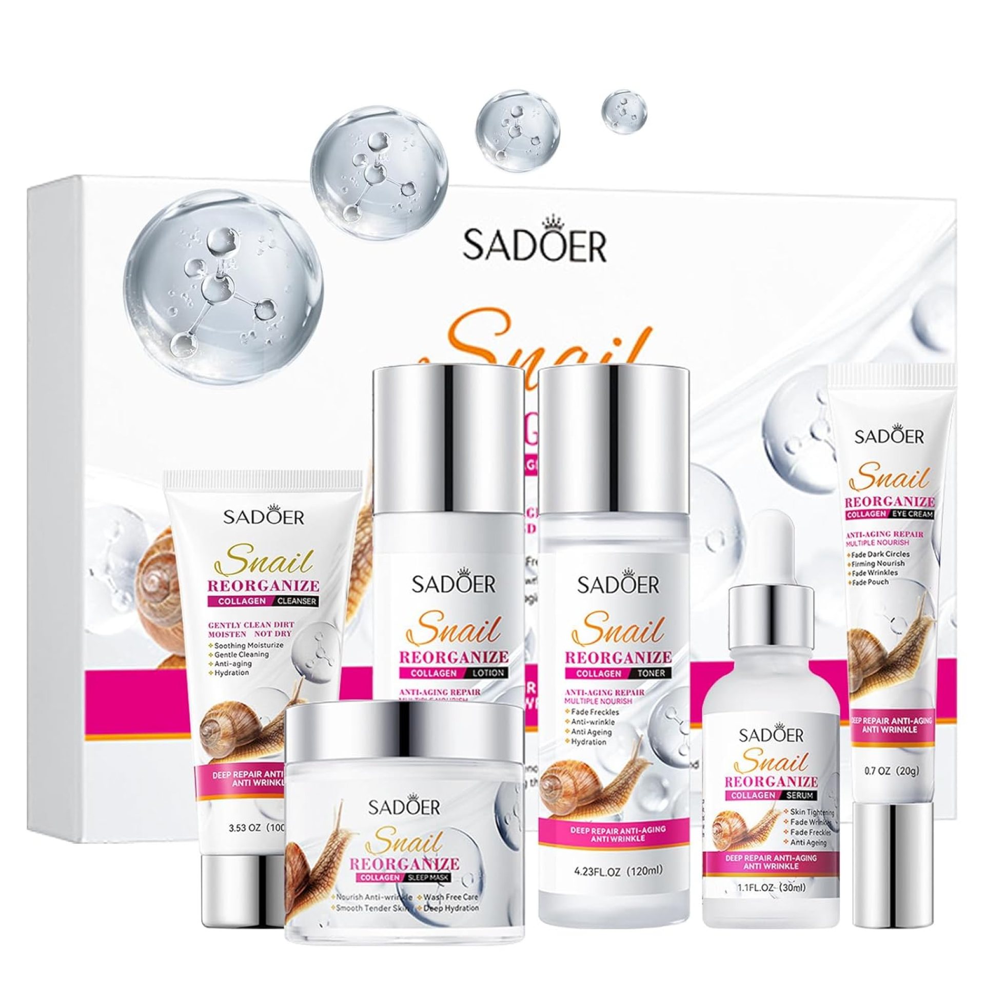 Collagen Skin Care Set,Travel Essentials Cleanser,Toner,Lotion,Eye Cream,Serum,Face Cream for Hydrating Skin,Vegan & Anti-Aging-Free Facial Gift Kit Collagen Skin Care Set,Travel Essentials Cleanser,Toner,Lotion,Eye Cream,Serum,Face Cream for Hydrating Skin,Vegan & Anti-Aging-Free Facial Gift Kit