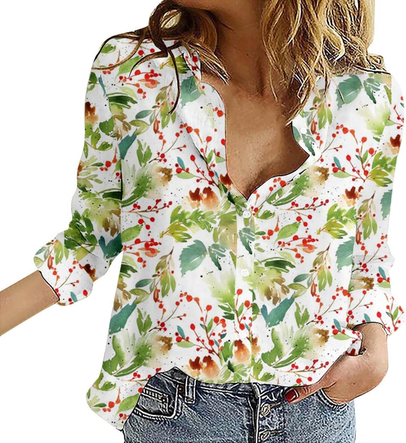 Womens Tops Casual,Women Button Down Shirt 2025 Fashion Printed 3/4 Sleeve Blouse Dressy Casual Tops Womens Tops Casual,Women Button Down Shirt 2025 Fashion Printed 3/4 Sleeve Blouse Dressy Casual Tops