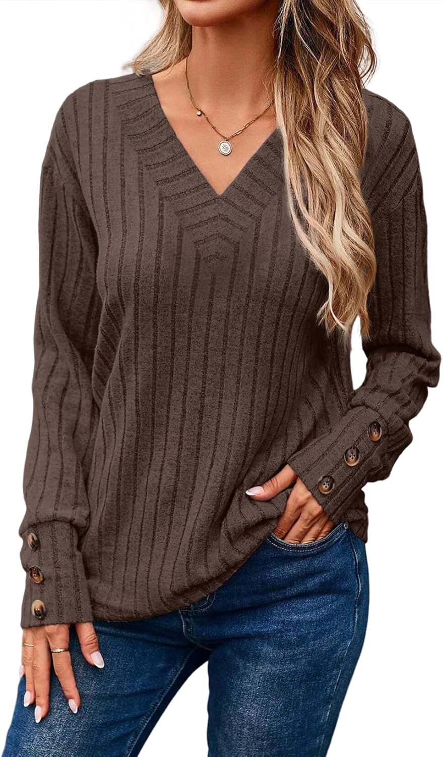 Dokotoo Womens Soft Long Sleeve V Neck Shirts Solid Casual Decorative Buttons Knitted Pullover Tunic Tops Dokotoo Womens Soft Long Sleeve V Neck Shirts Solid Casual Decorative Buttons Knitted Pullover Tunic Tops