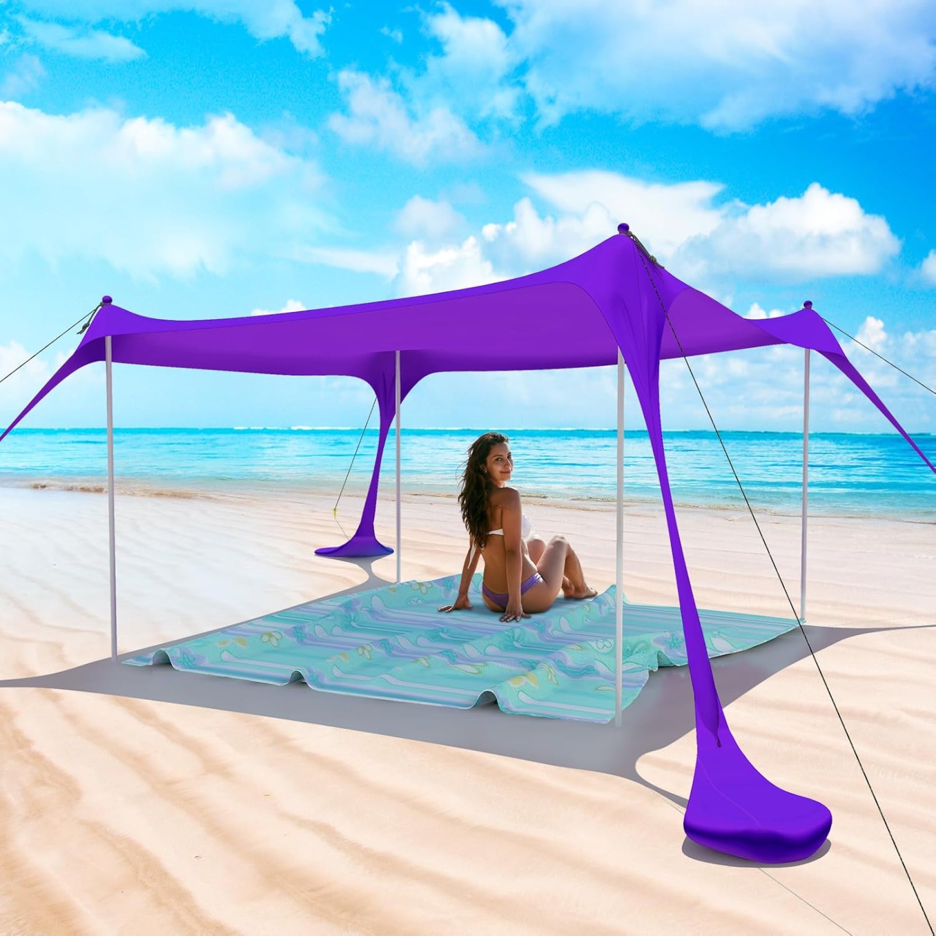 Beach Tent Pop Up Shade Canopy Sun Shelter UPF50+ with 4 Stability Poles/Carry Bag/Ground Pegs/Sand Shovel/Windproof Ropes Portable Outdoor Family Sunshade for Camping Picnic (Purple, 10×10FT) Beach Tent Pop Up Shade Canopy Sun Shelter UPF50+ with 4 Stability Poles/Carry Bag/Ground Pegs/Sand Shovel/Windproof Ropes Portable Outdoor Family Sunshade for Camping Picnic (Purple, 10×10FT)