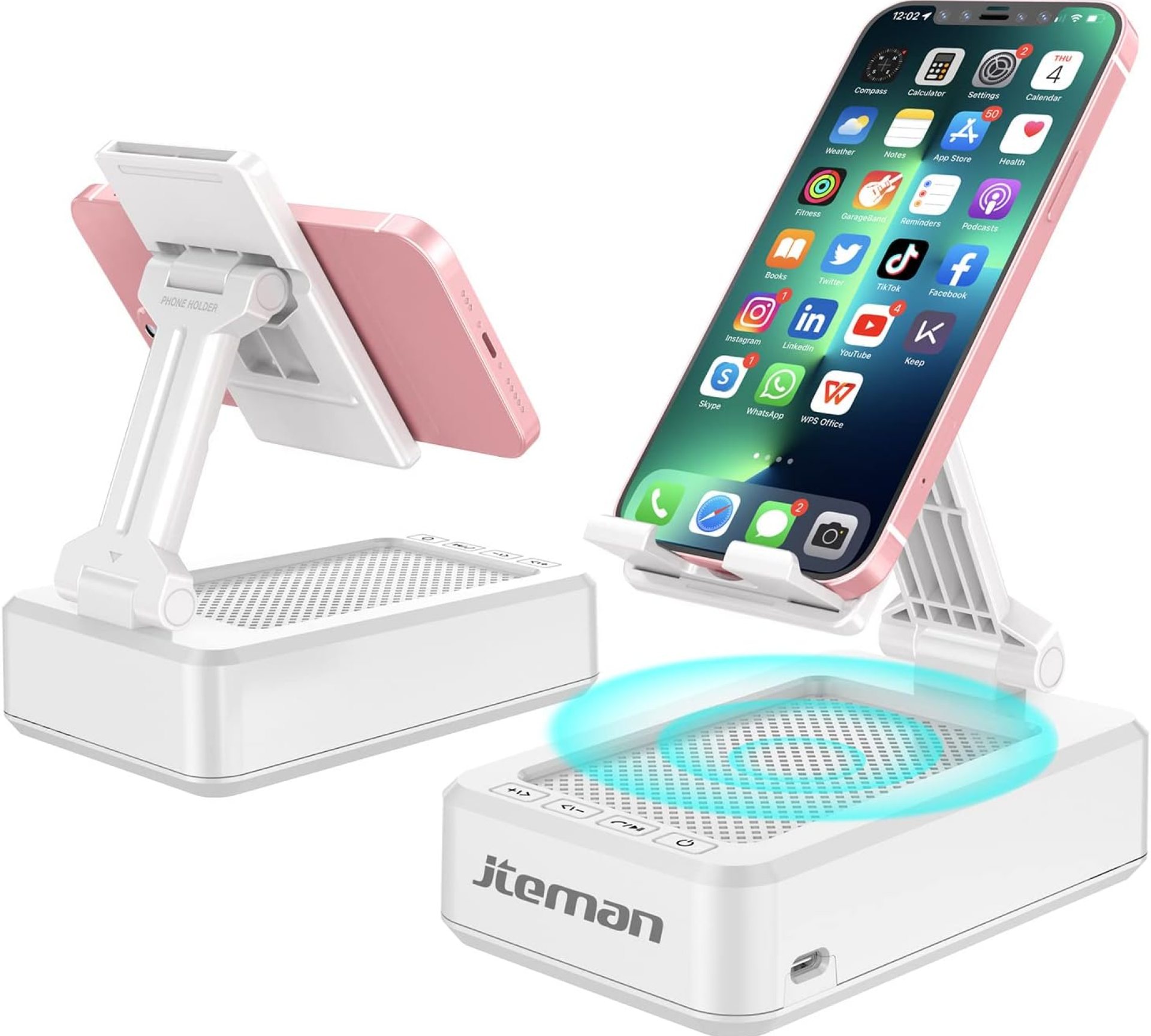 JTEMAN Portable Phone Stand with Speaker Bluetooth Wireless – Gifts for Men Women, Birthday for Women Men, Kitchen Gadgets – Phone Holder for Desk – White JTEMAN Portable Phone Stand with Speaker Bluetooth Wireless – Gifts for Men Women, Birthday for Women Men, Kitchen Gadgets – Phone Holder for Desk – White