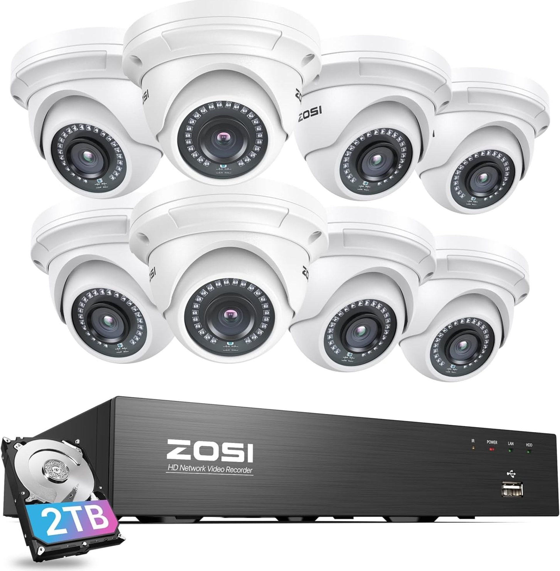 ZOSI 4K PoE Security Camera System with 2TB Hard Drive, 8 Ports 16CH 8MP NVR Recorder, 8pcs 3K 5MP Outdoor Indoor Home PoE Dome Cameras, Night Vision, Motion Alert, Remote Access, for 24/7 Recording ZOSI 4K PoE Security Camera System with 2TB Hard Drive, 8 Ports 16CH 8MP NVR Recorder, 8pcs 3K 5MP Outdoor Indoor Home PoE Dome Cameras, Night Vision, Motion Alert, Remote Access, for 24/7 Recording