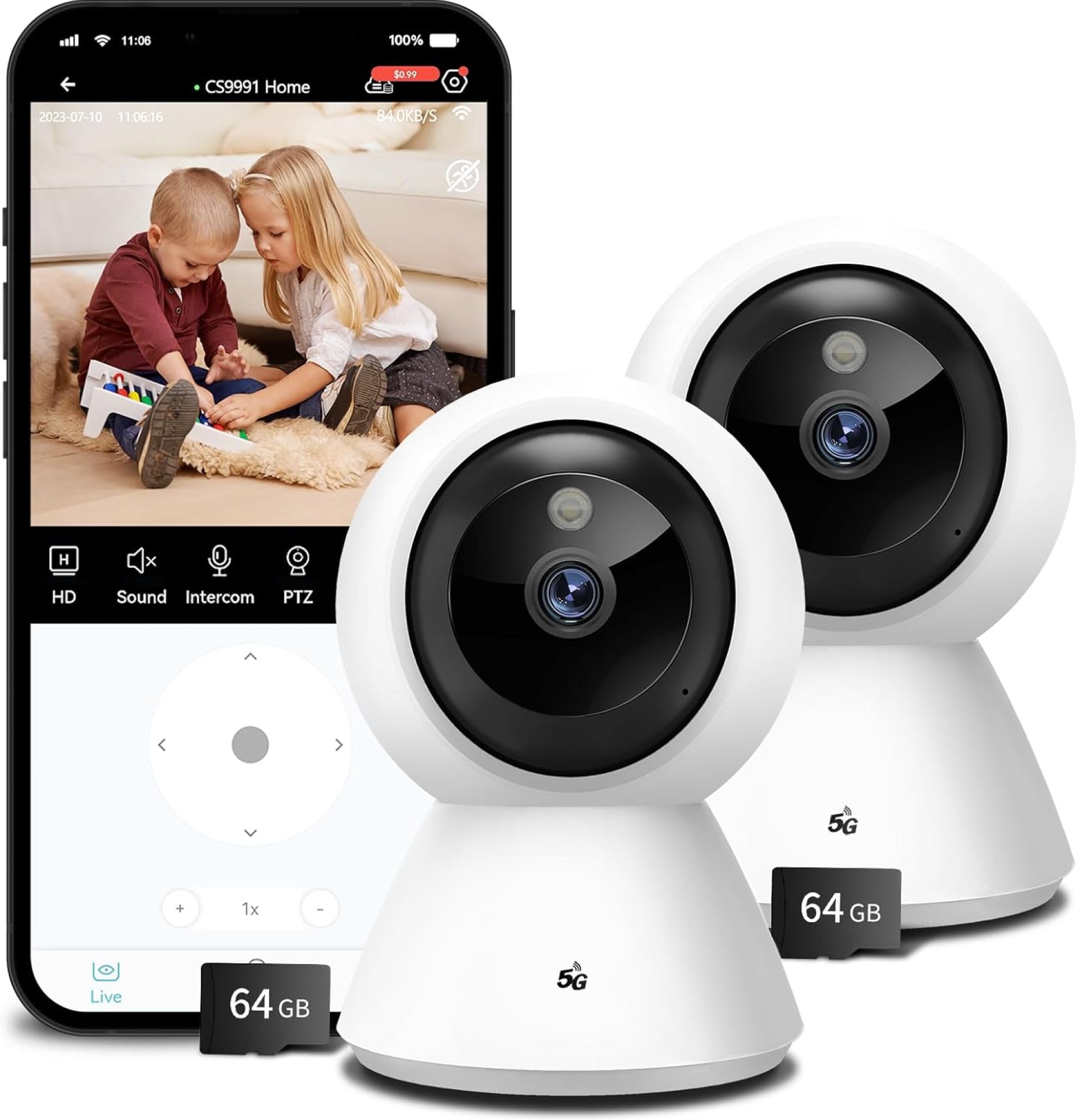 BJR 5ghz WiFi Security Cameras Indoor Pan/Tilt, 2K HD Pet Camera, Motion Detection for Baby Pet Monitor, Support for 5G/2.4G Wi-Fi, 2-Way Talk, Night Vision, Home Cam with 64G SD Card 2-Pack(CS991) BJR 5ghz WiFi Security Cameras Indoor Pan/Tilt, 2K HD Pet Camera, Motion Detection for Baby Pet Monitor, Support for 5G/2.4G Wi-Fi, 2-Way Talk, Night Vision, Home Cam with 64G SD Card 2-Pack(CS991)